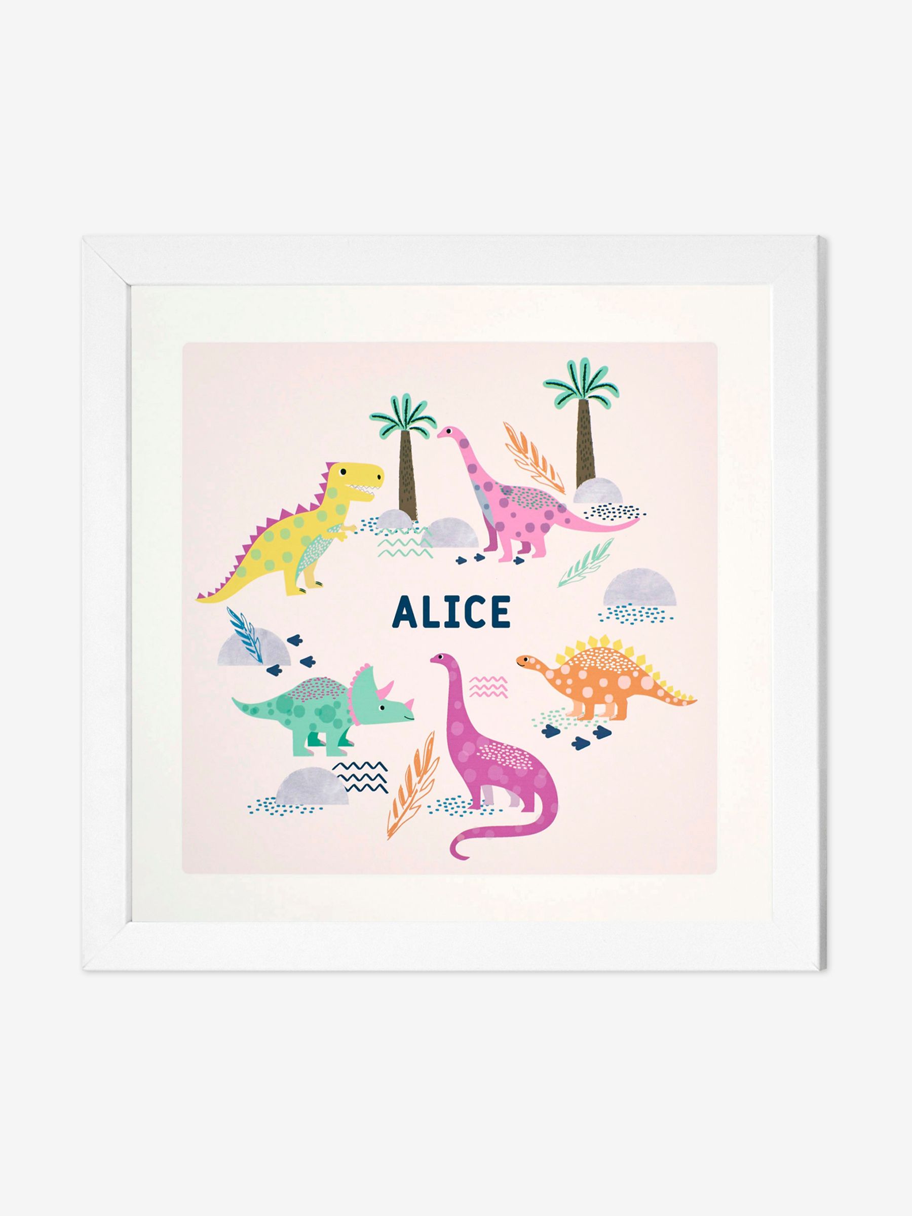 White Personalised & Framed Dinosaur Print - Image 1 of 1