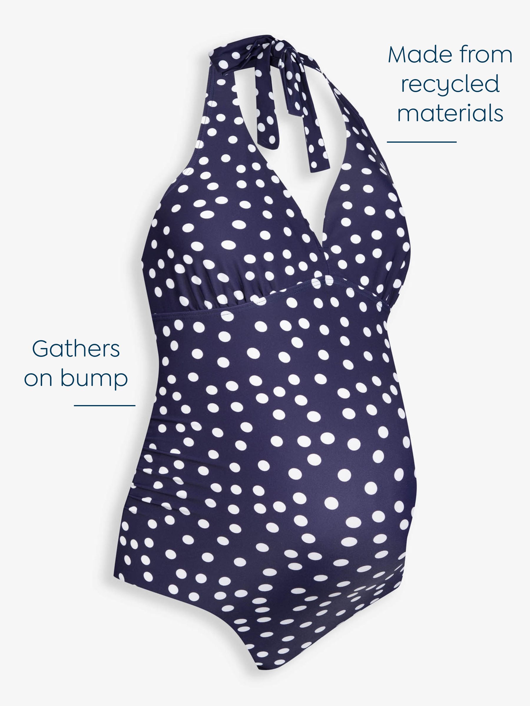 Navy Blue & White Spot Maternity Halterneck Swimsuit - Image 3 of 7
