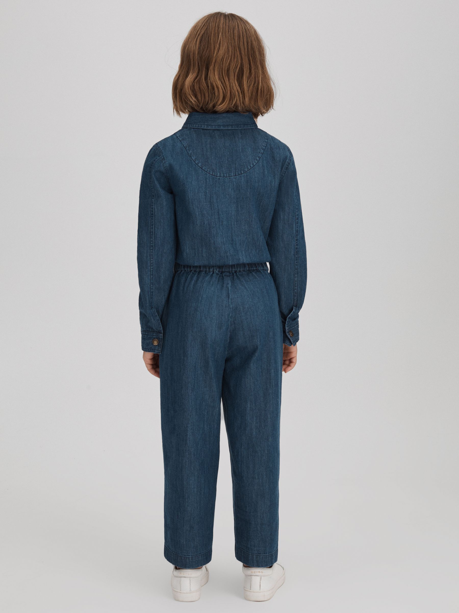 4-9 yrs Elasticated Embellished Denim Jumpsuit in Blue - Image 5 of 6