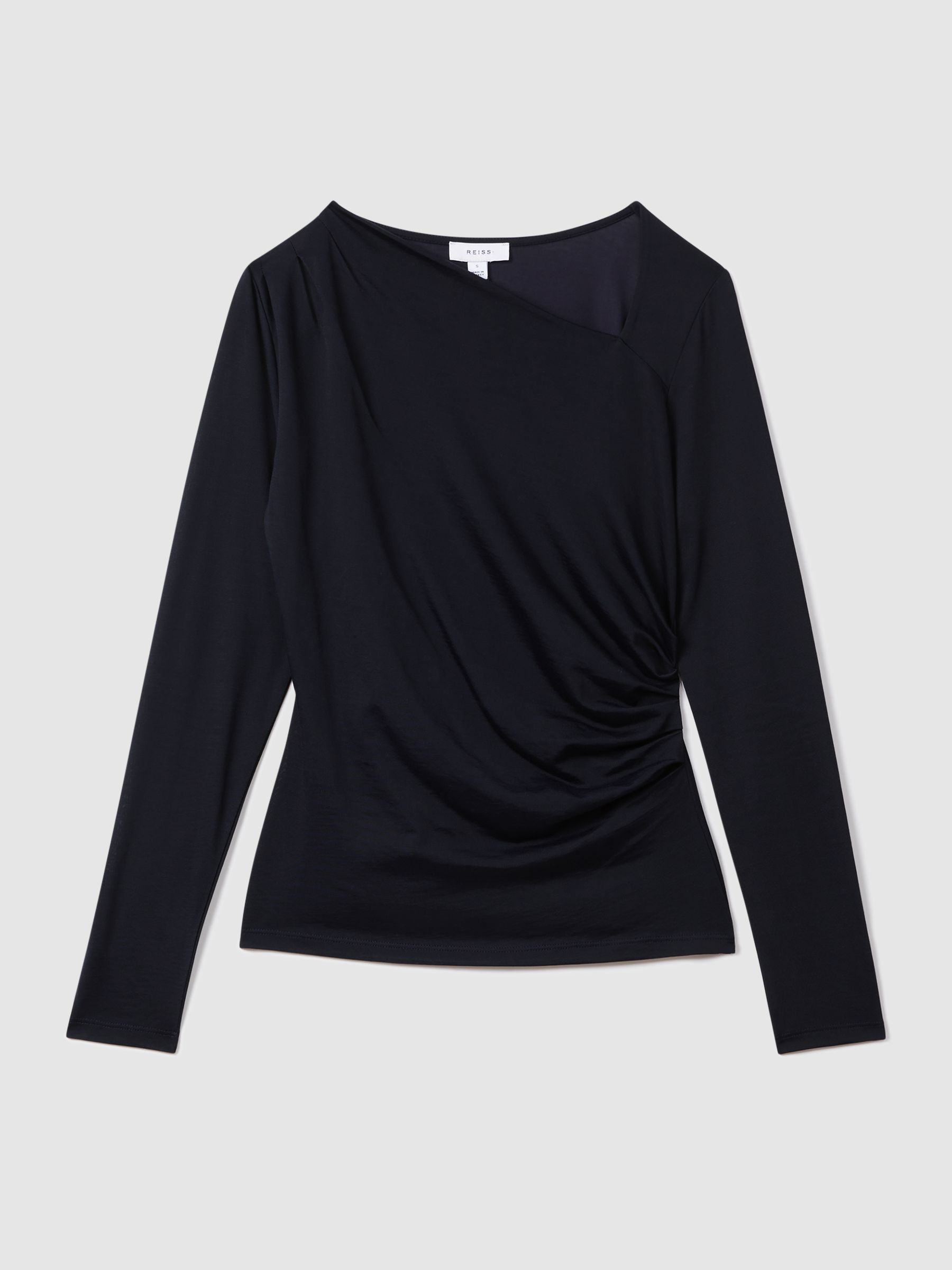 Ruched Asymmetric Neck Top in Navy - Image 2 of 6 Ruched Asymmetric Neck Top in Navy - Image 2 of 6