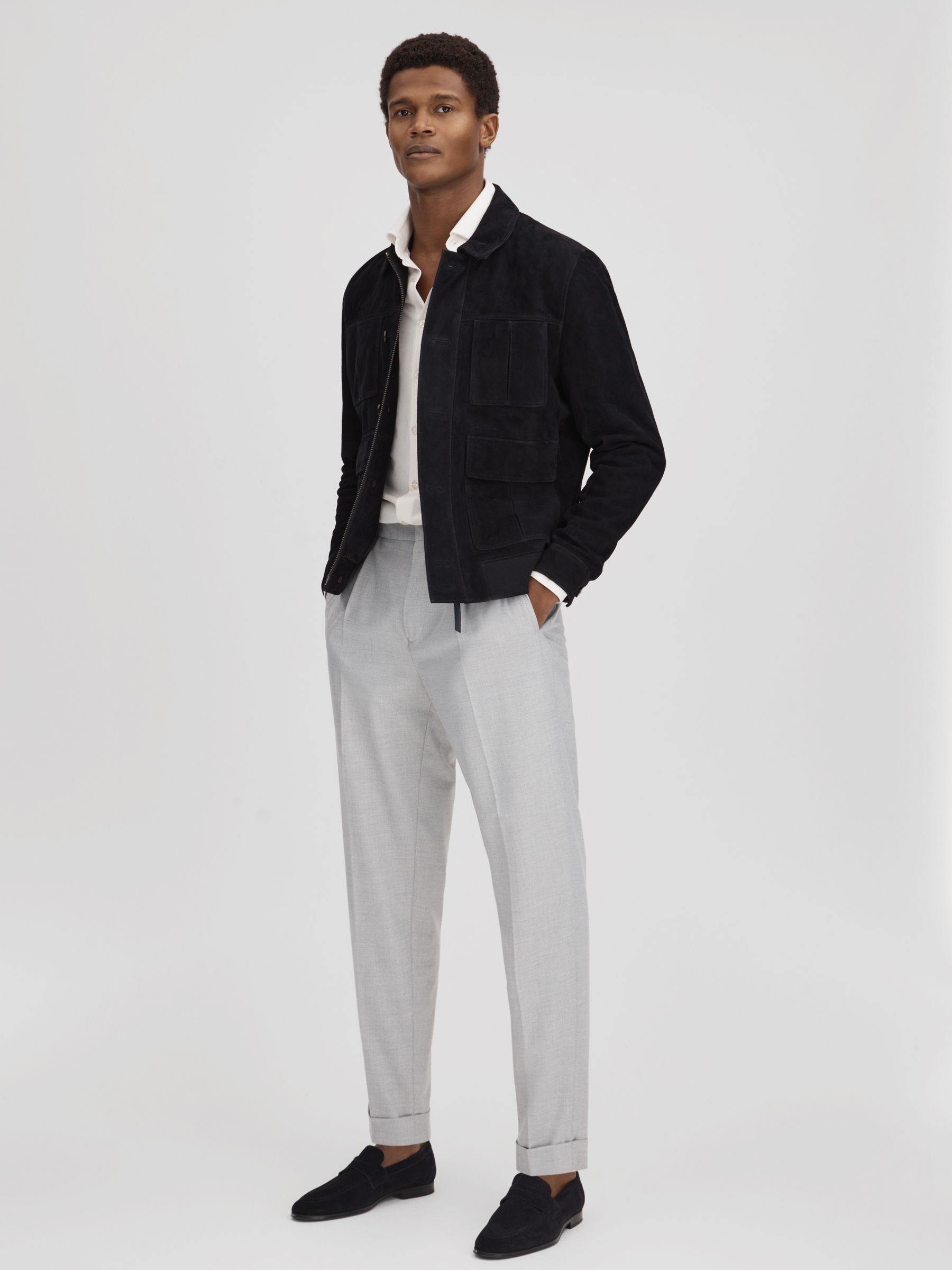 Suede Chest Pocket Jacket in Navy - Image 3 of 6