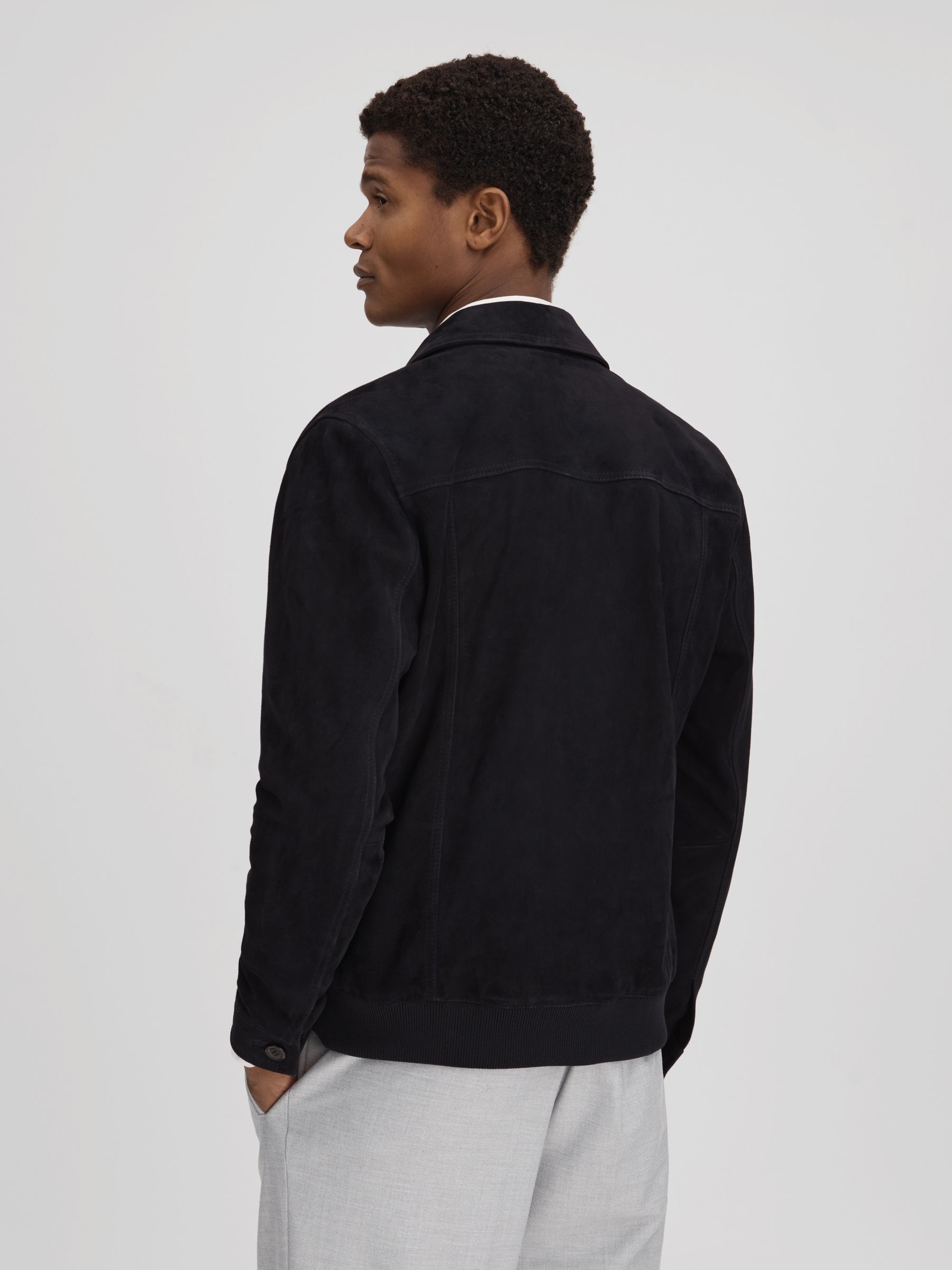 Suede Chest Pocket Jacket in Navy - Image 5 of 6