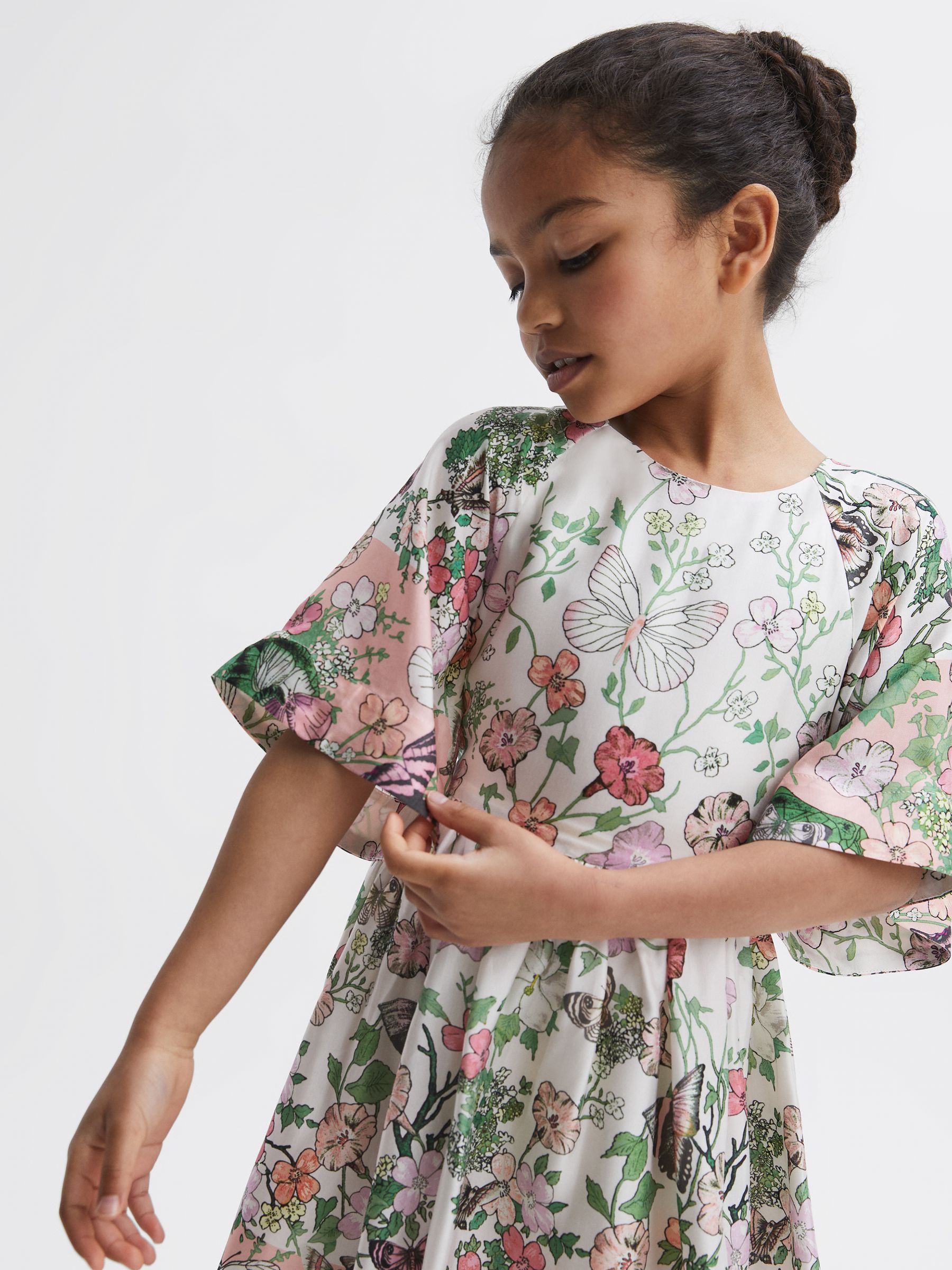 9-12 yrs Floral Print Bell Sleeve Dress in Ivory Print - Image 4 of 7