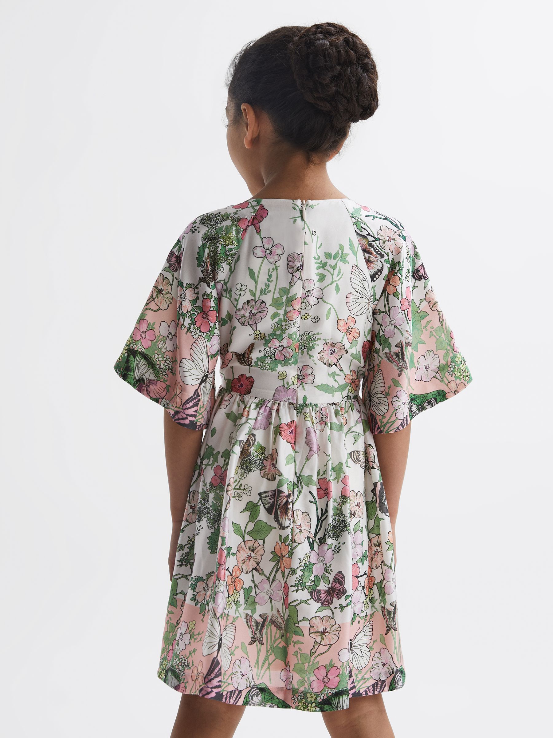9-12 yrs Floral Print Bell Sleeve Dress in Ivory Print - Image 5 of 7