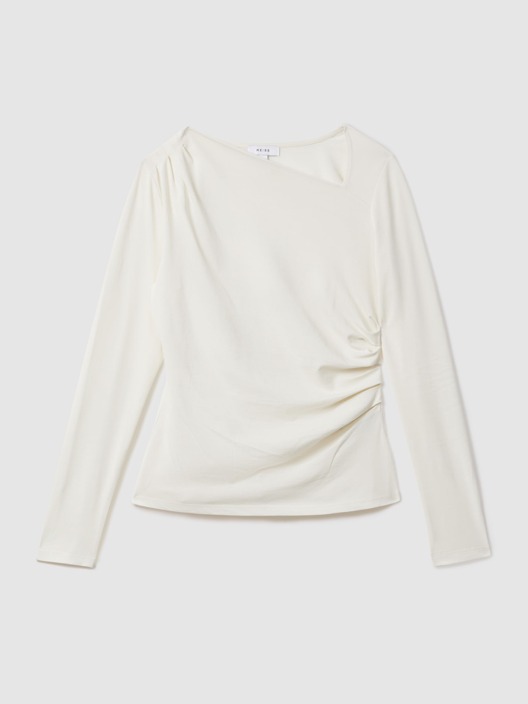 Ruched Asymmetric Neck Top in Ivory - Image 2 of 6