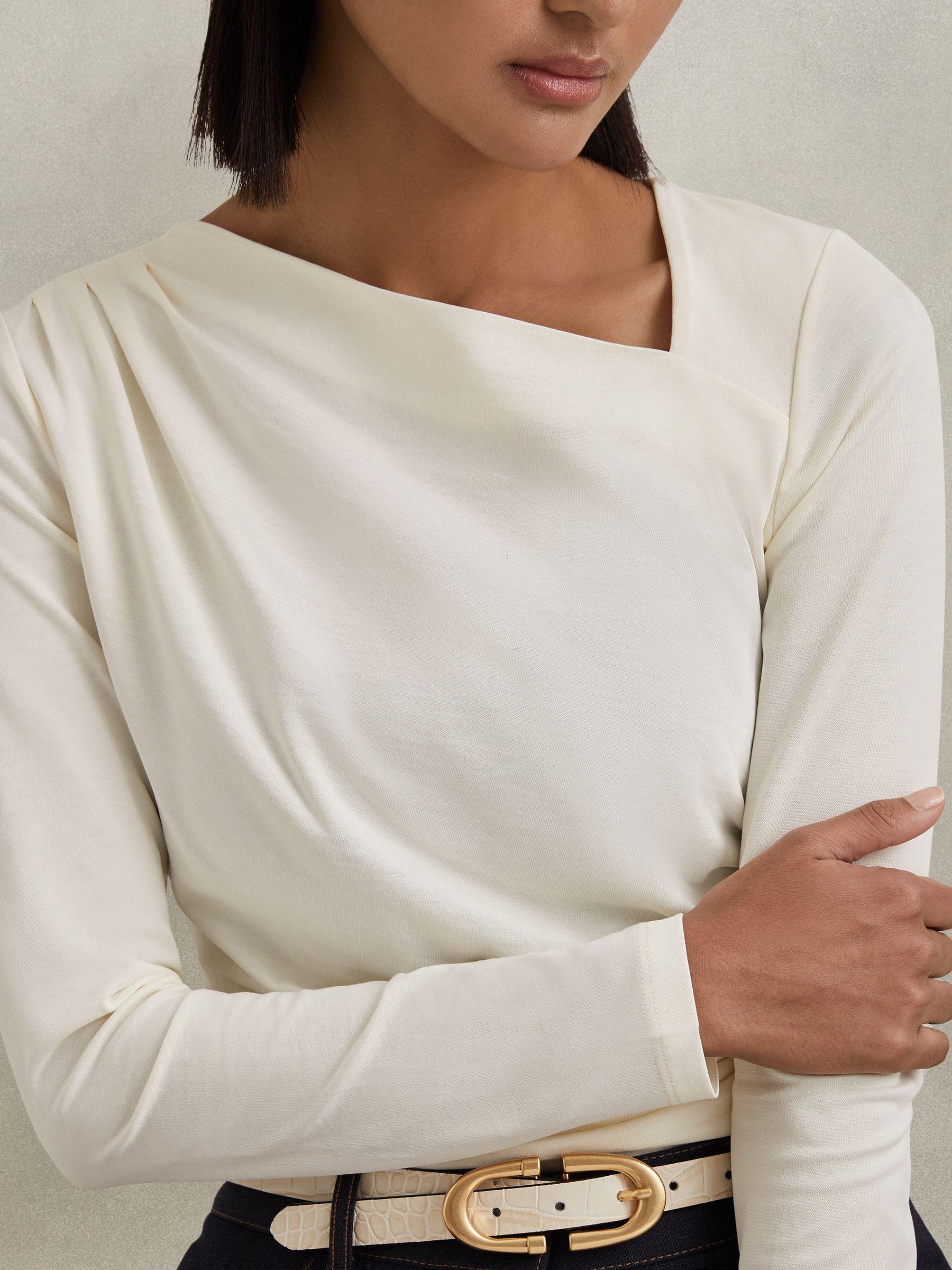 Ruched Asymmetric Neck Top in Ivory - Image 3 of 6