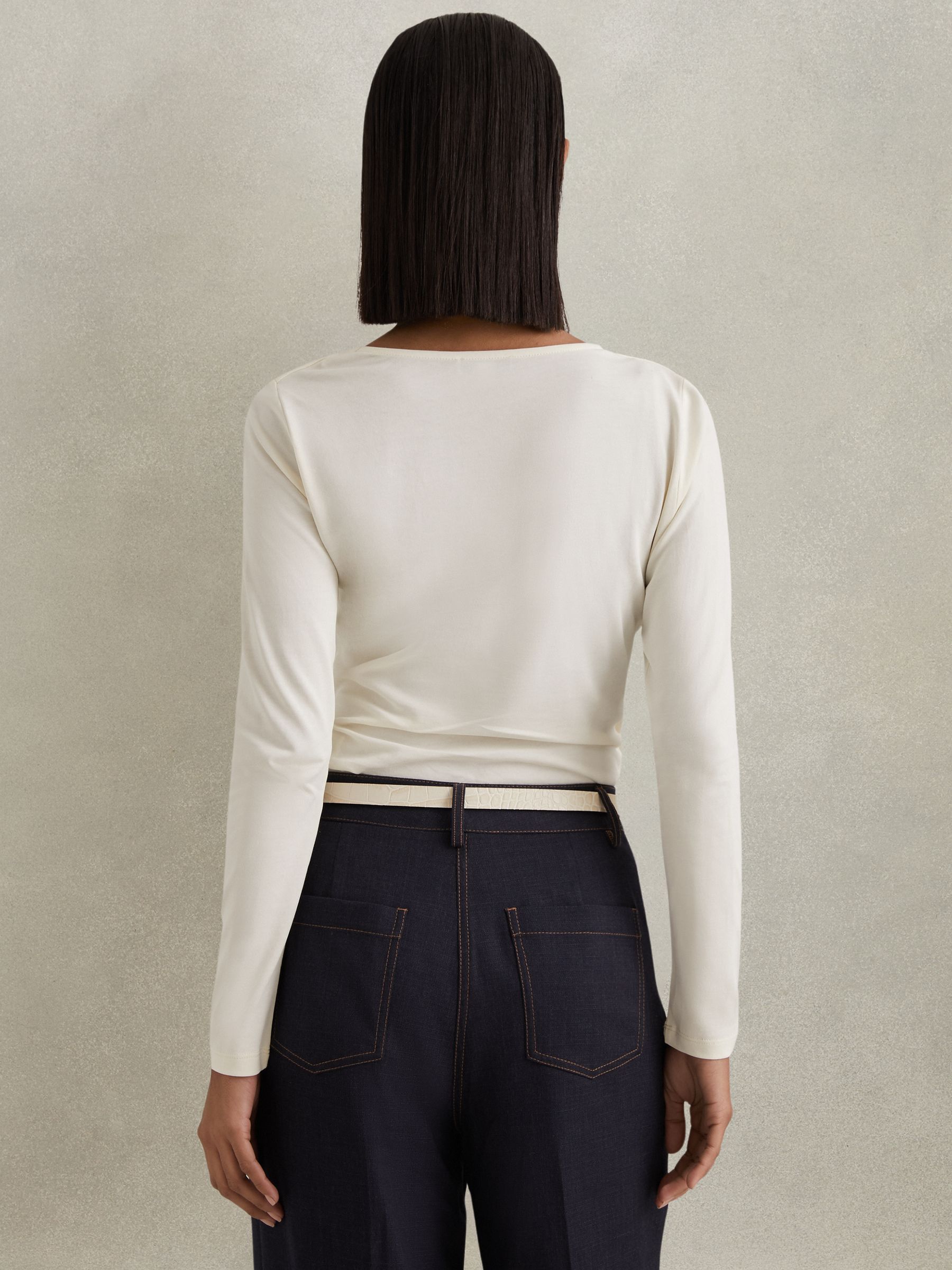 Ruched Asymmetric Neck Top in Ivory - Image 5 of 6