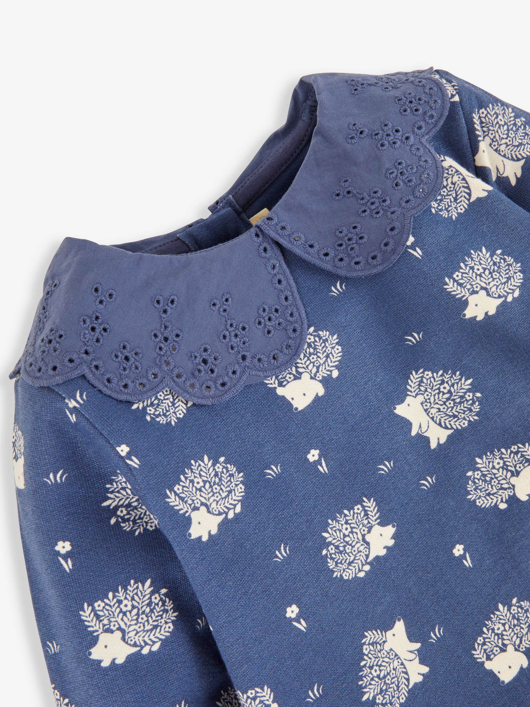 Hedgehog Print Sweatshirt With Broderie Collar in Denim - Image 2 of 2