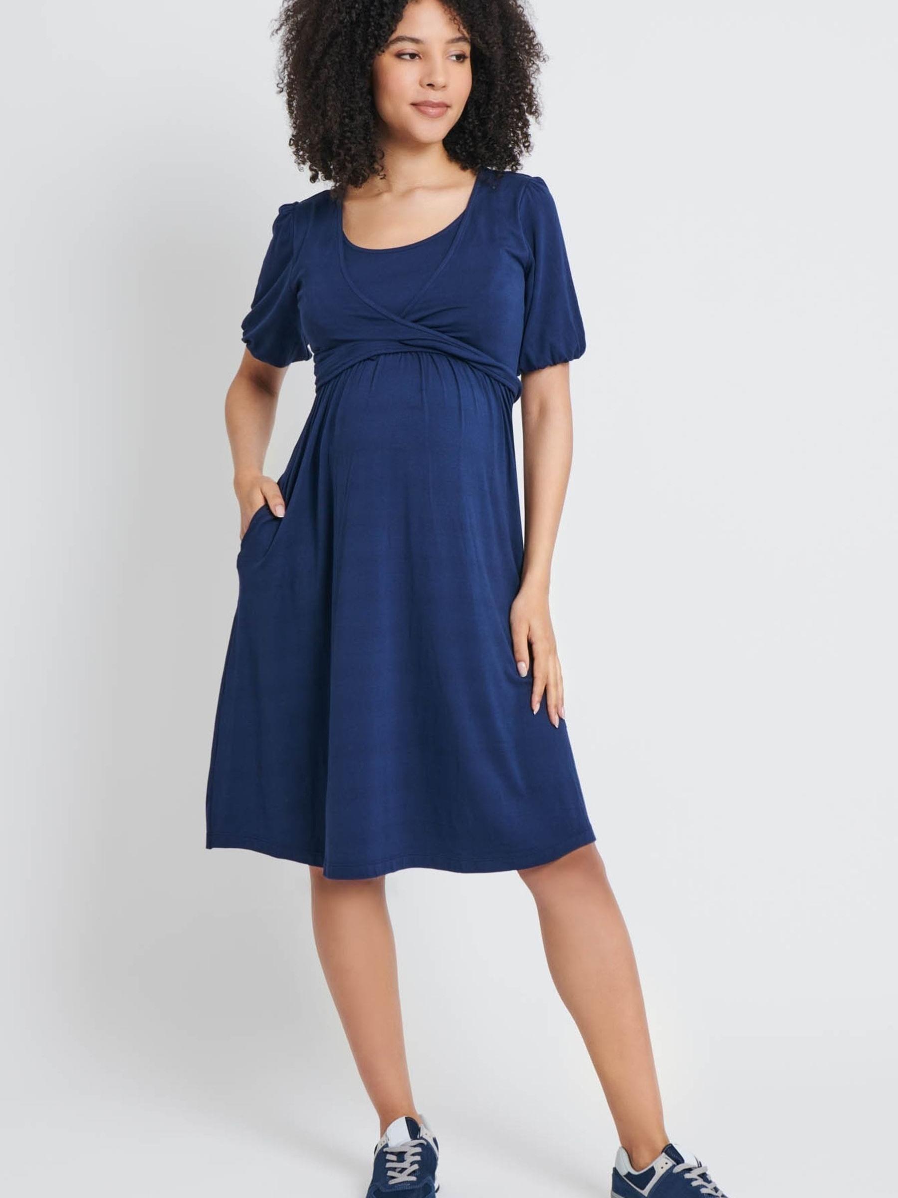 Navy Maternity & Nursing Wrap Dress - Image 1 of 2