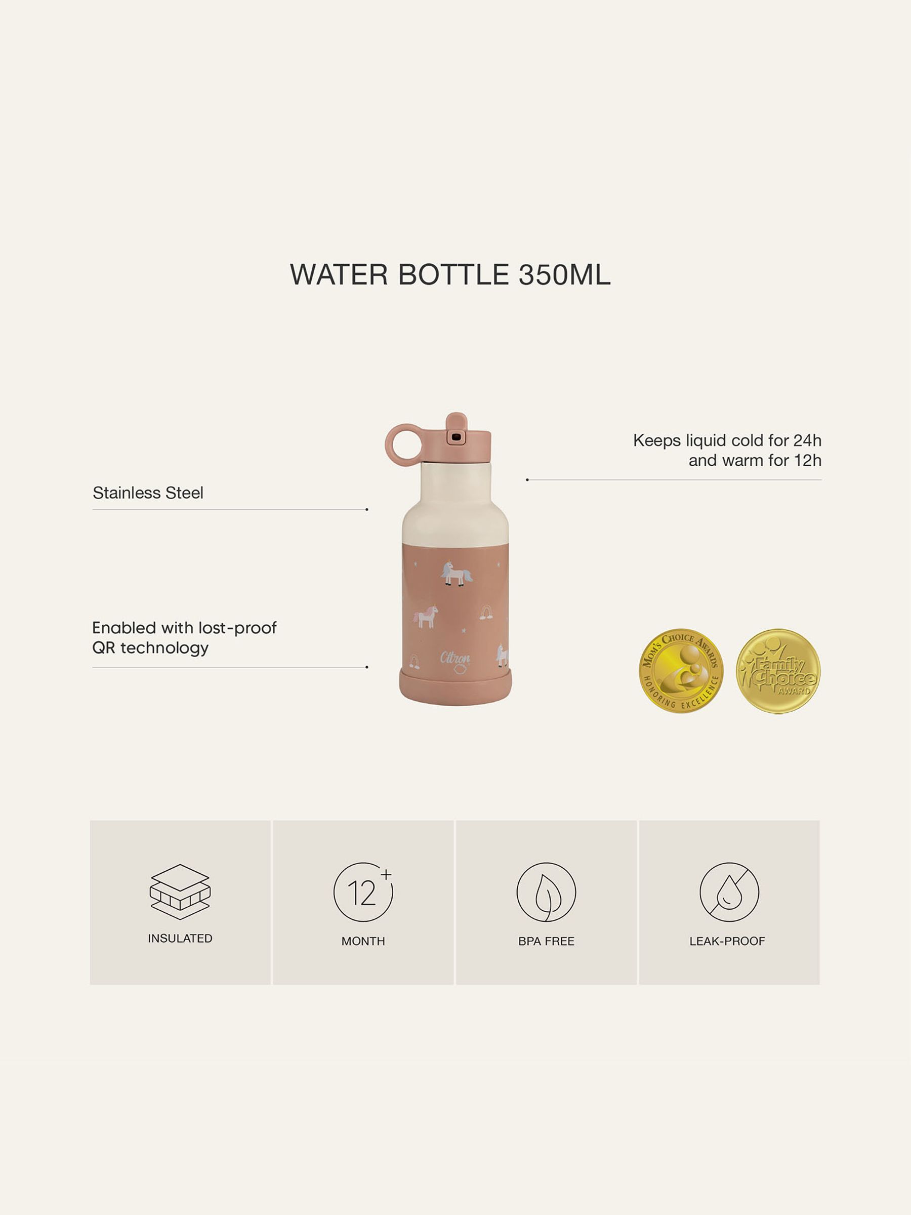 Citron Reusable Dinosaur Insulated Water Bottle 350ml - Image 5 of 8