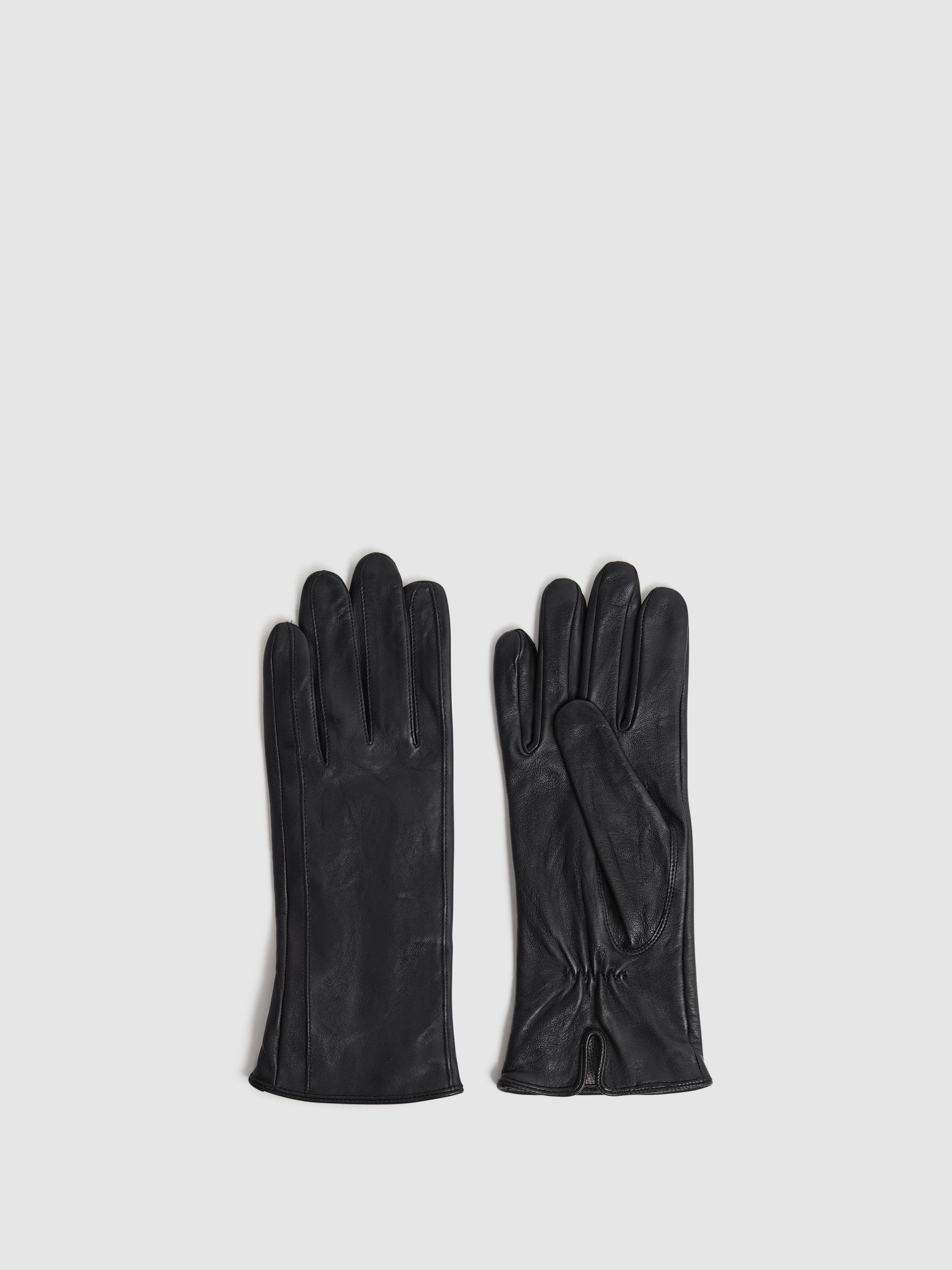 Leather Ruched Gloves in Black - image 3