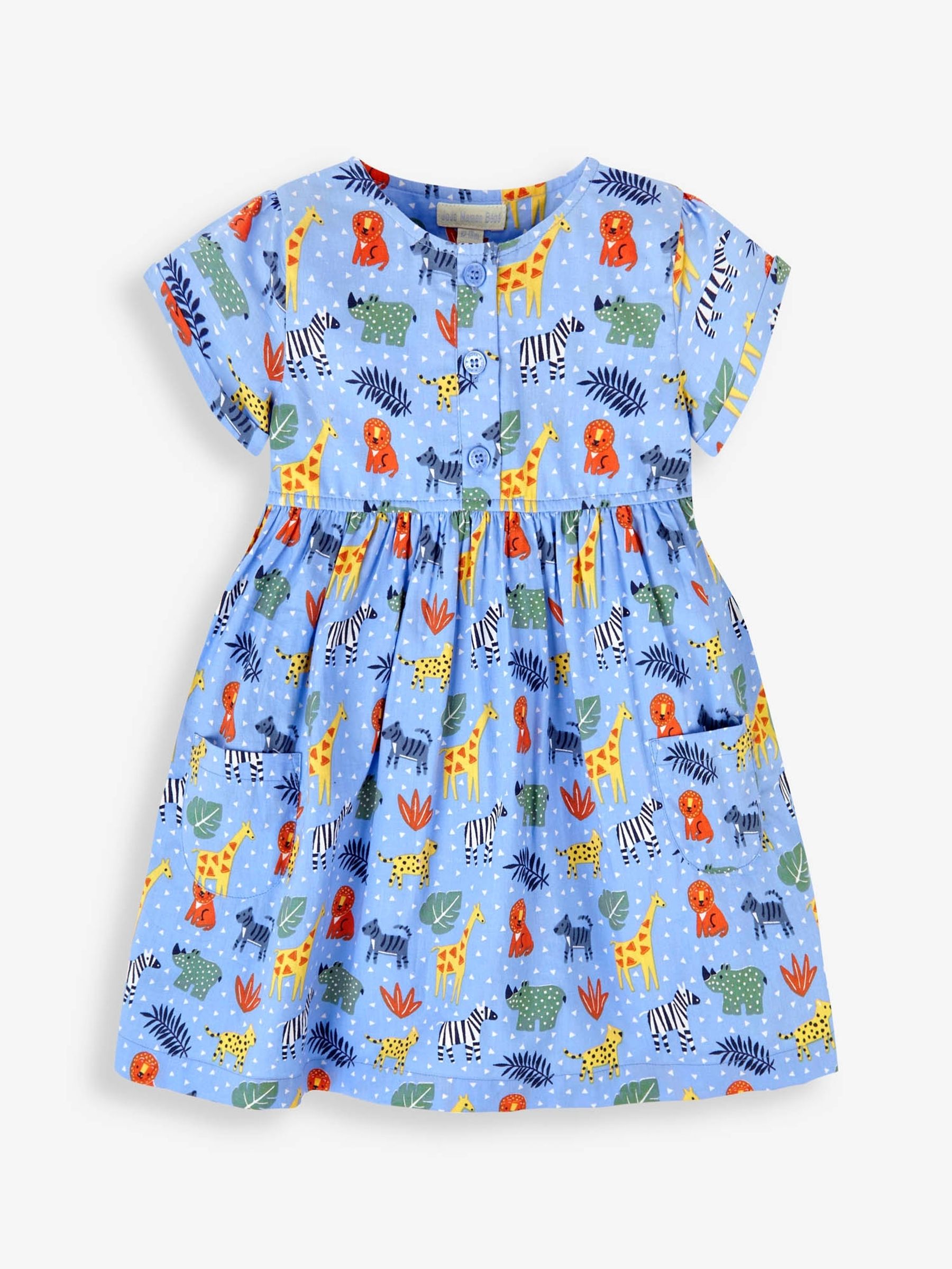 Blue Safari Print With Pet In Pocket Button Front Dress - Image 1 of 5