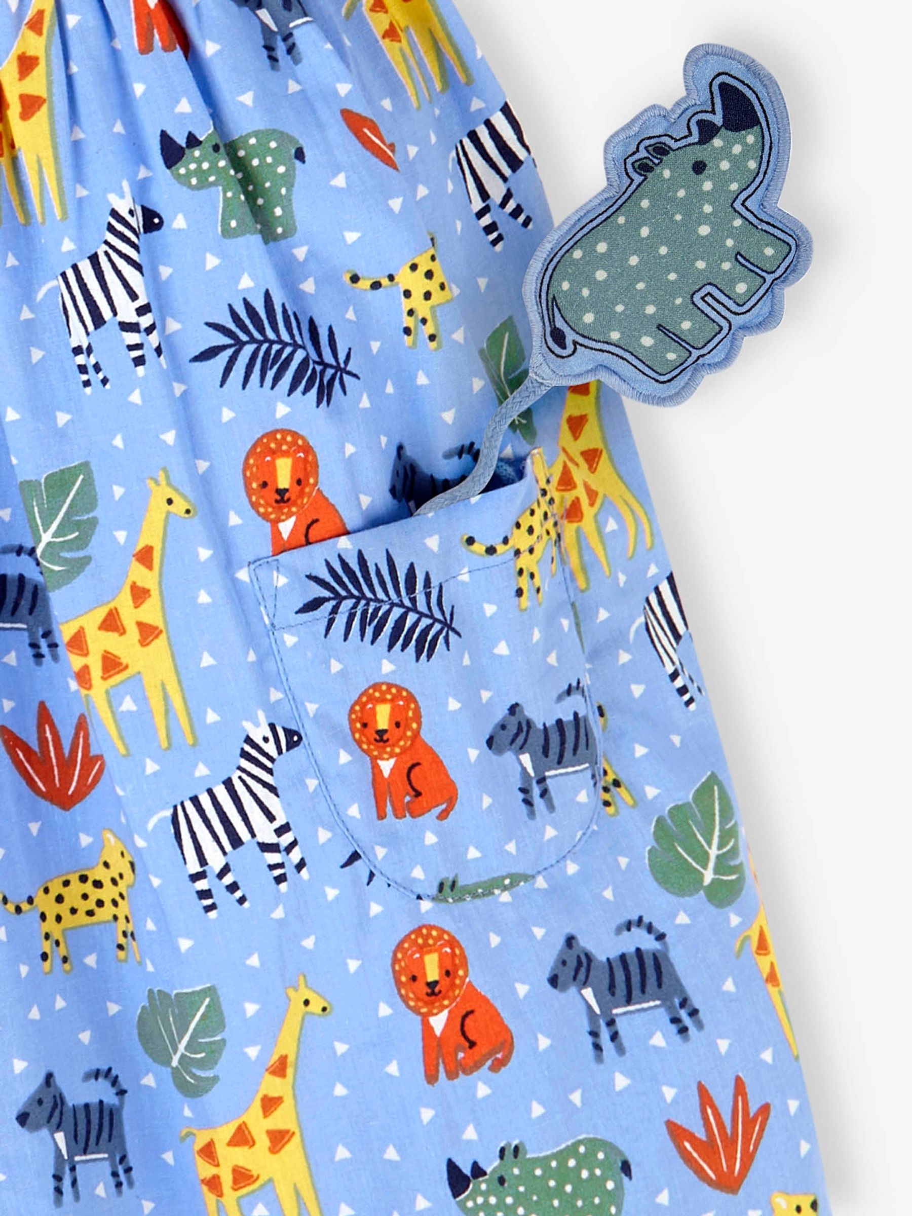 Blue Safari Print With Pet In Pocket Button Front Dress - Image 3 of 5
