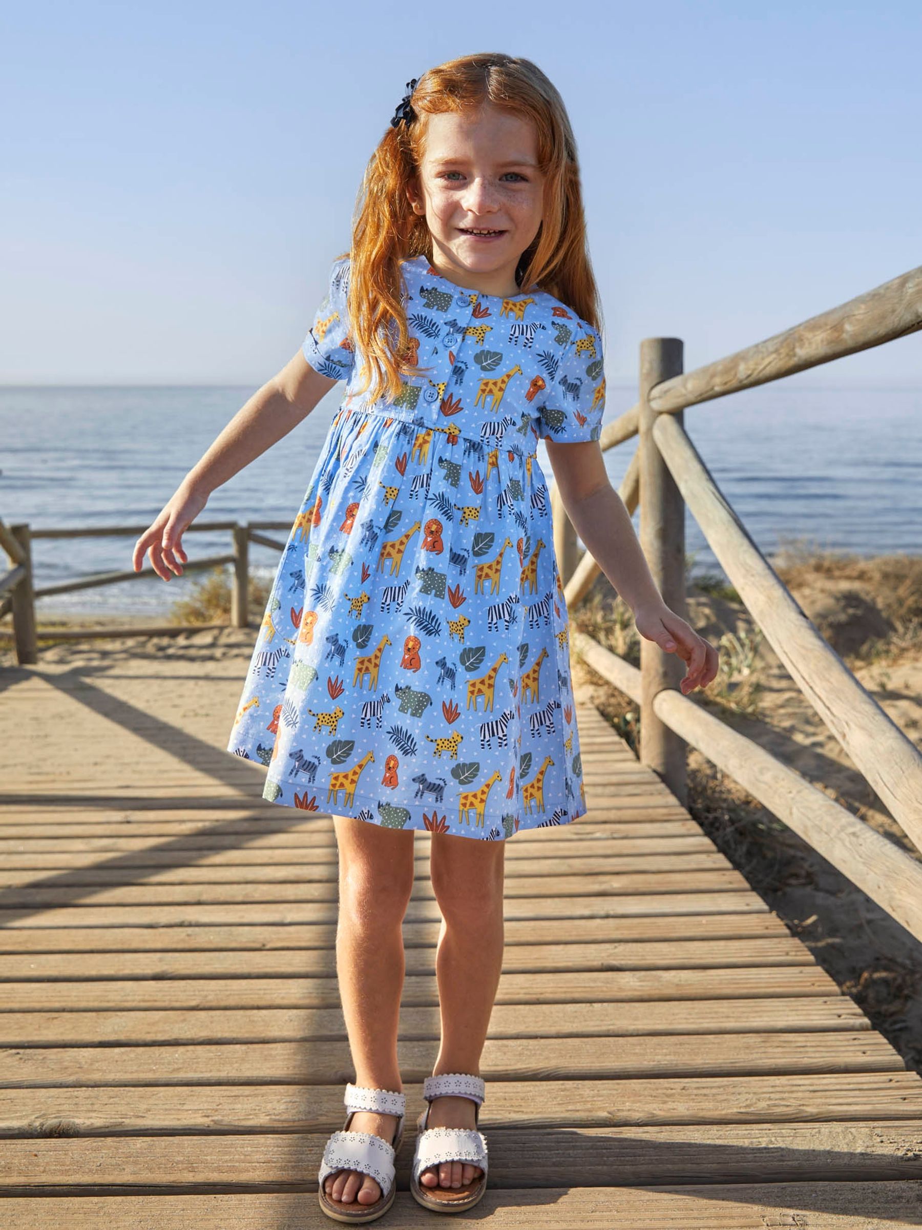 Blue Safari Print With Pet In Pocket Button Front Dress - Image 4 of 5