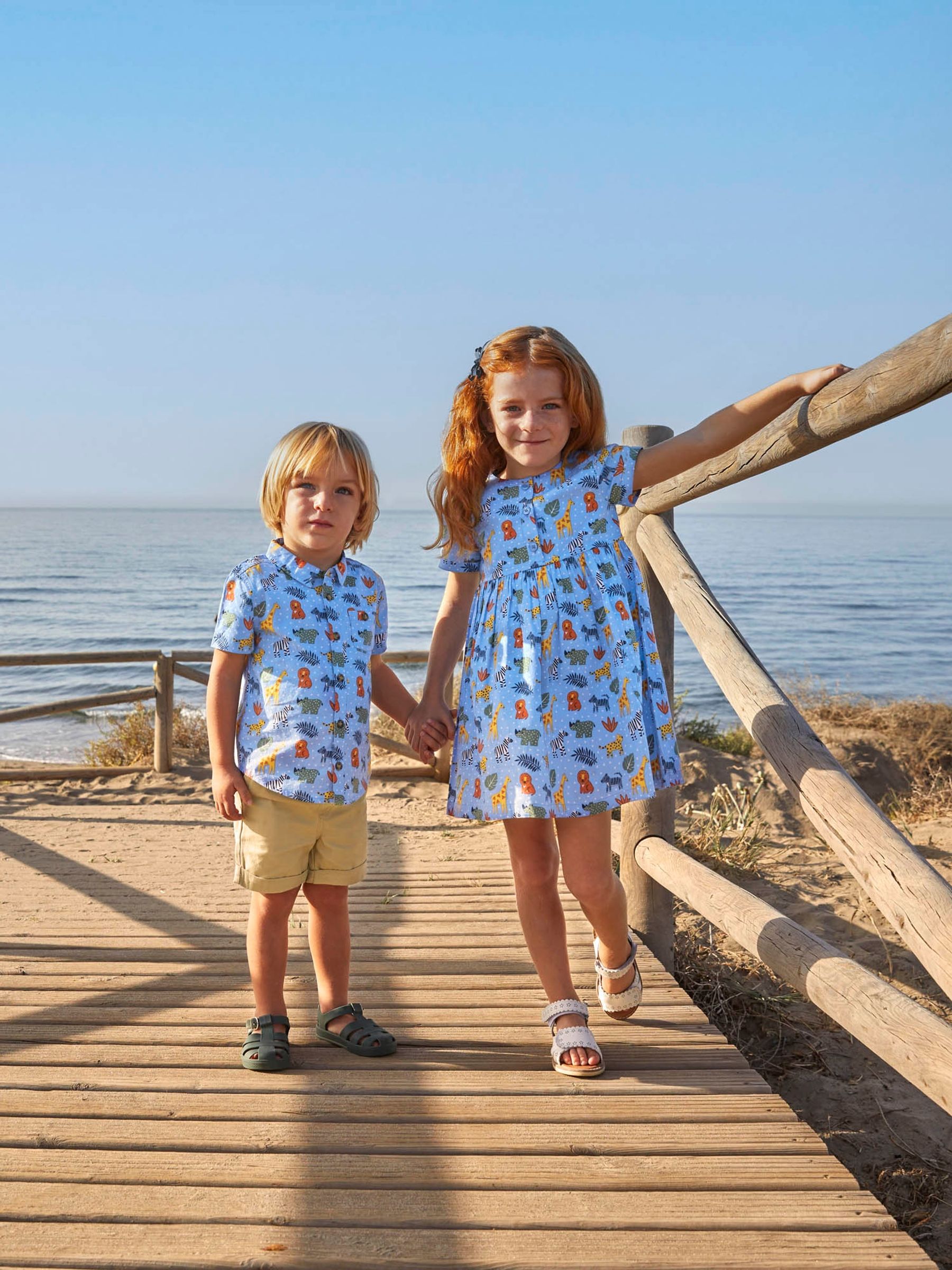 Blue Safari Print With Pet In Pocket Button Front Dress - Image 5 of 5