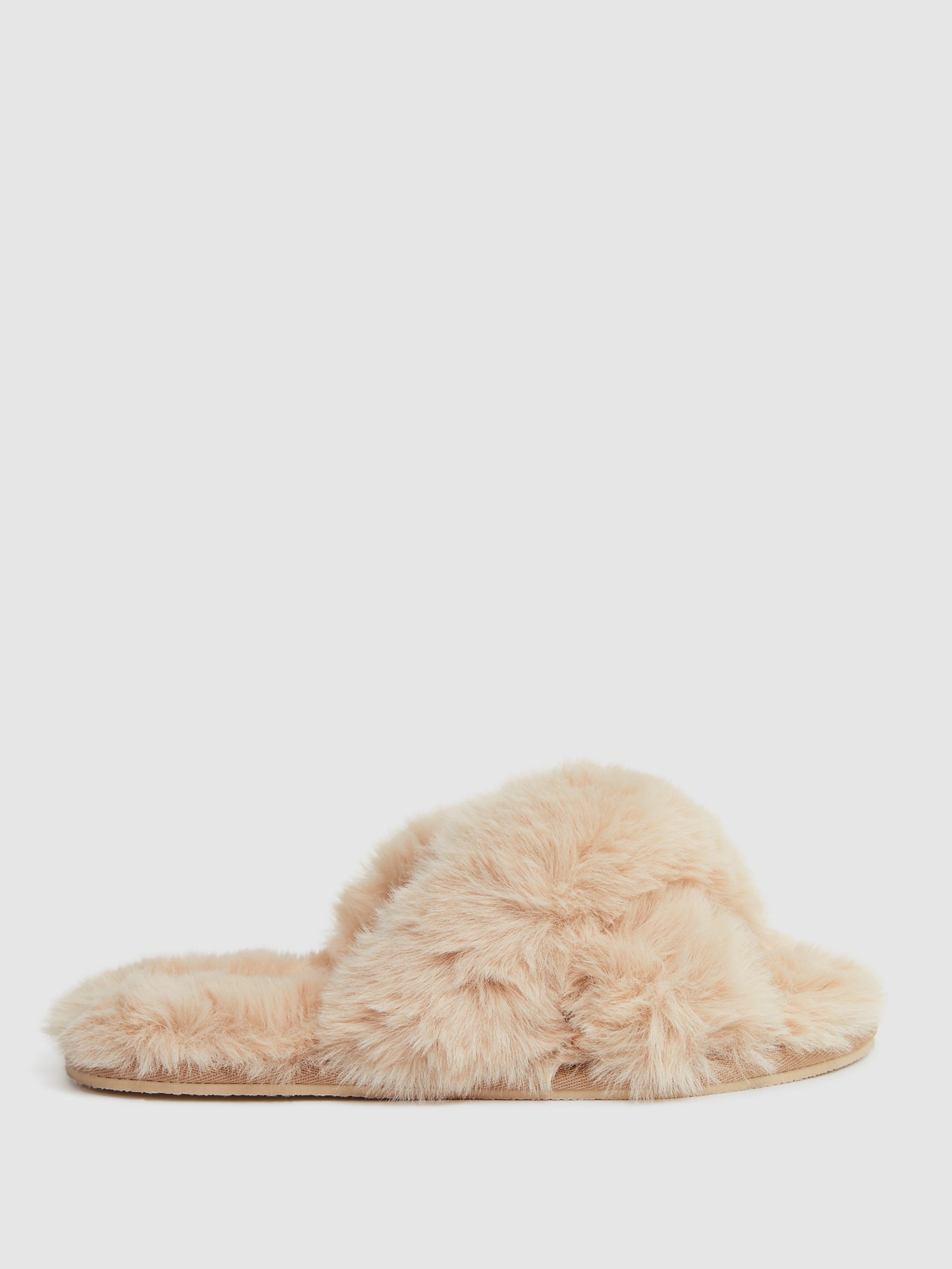 Faux Fur Slippers in Nude - Image 1 of 6