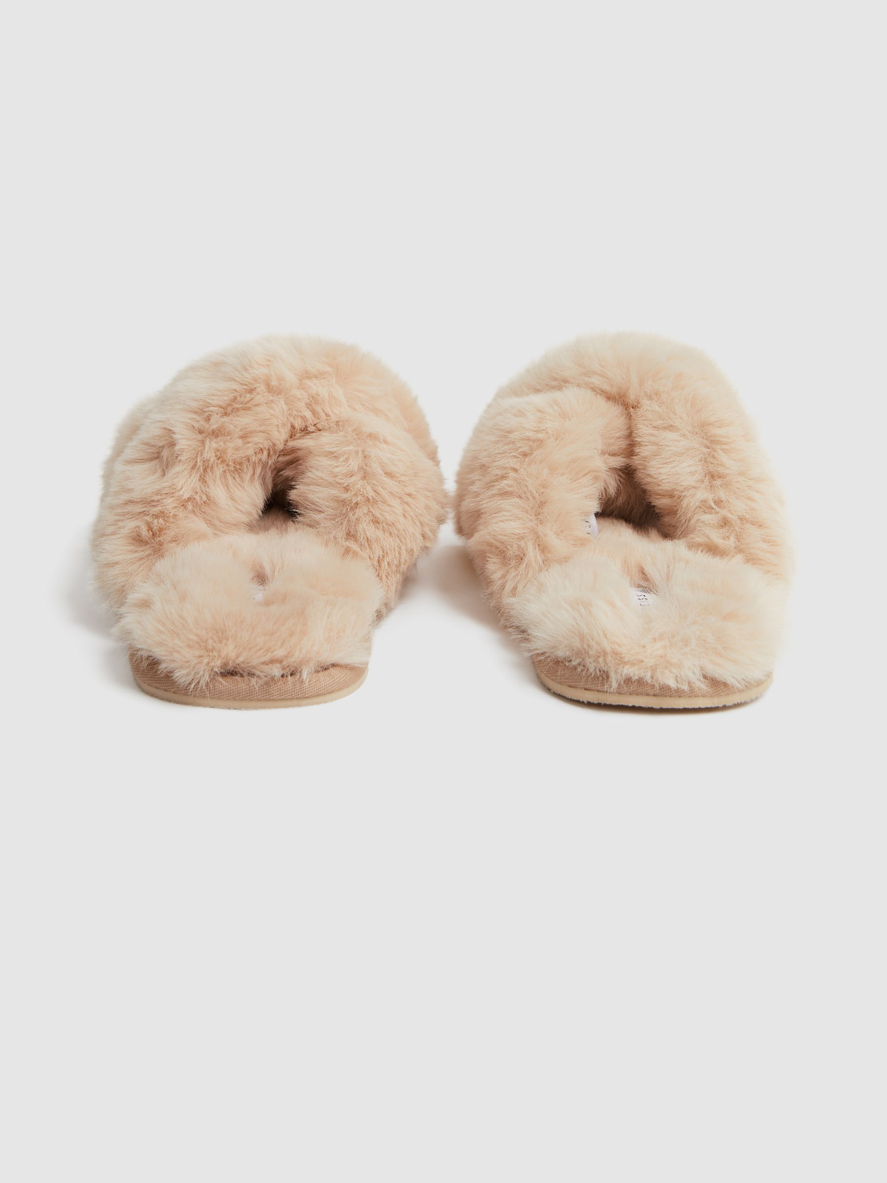 Faux Fur Slippers in Nude - Image 4 of 6