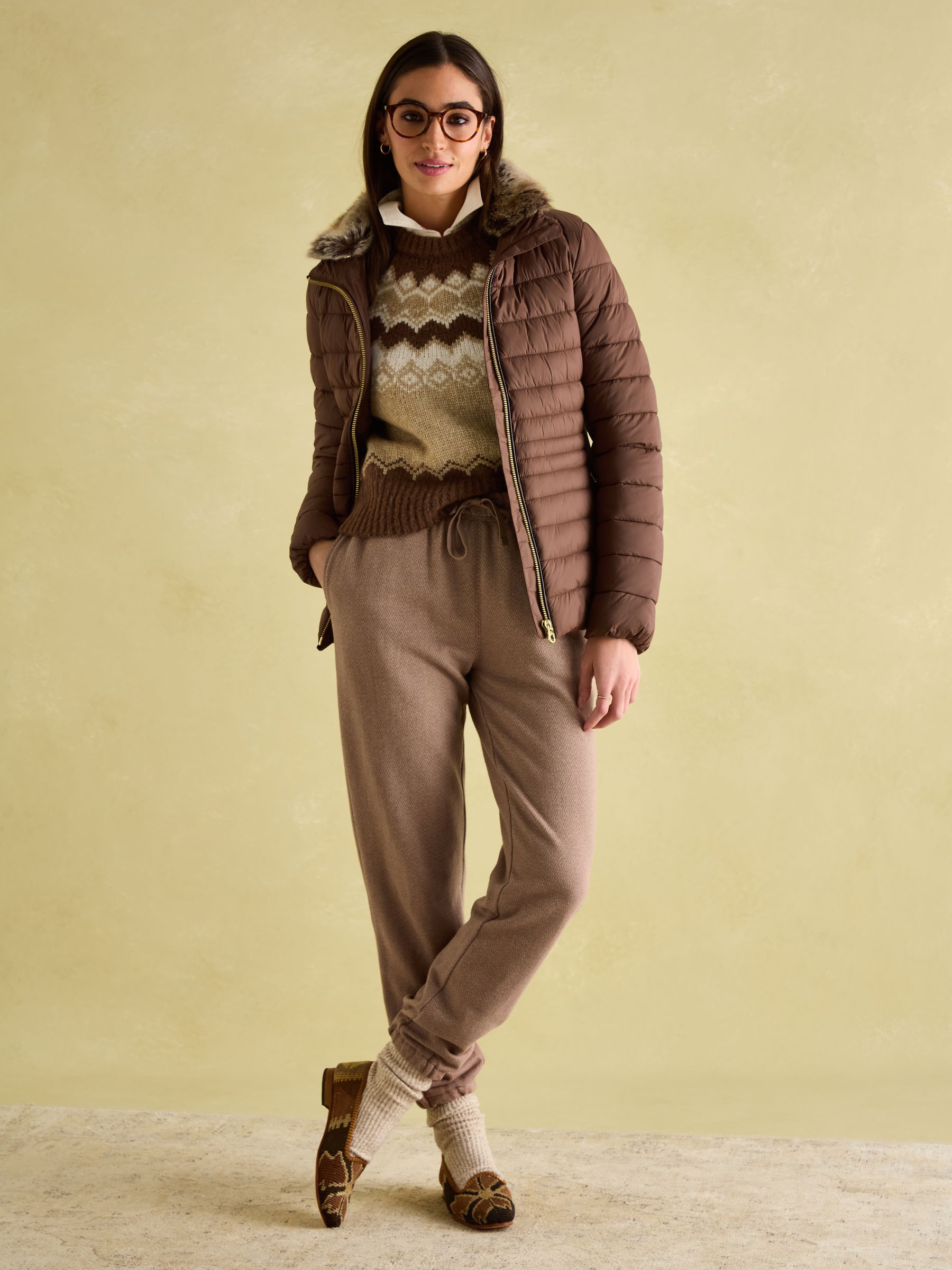 Beckley Brown Padded Showerproof Jacket with Faux Fur Trim - Image 2 of 7