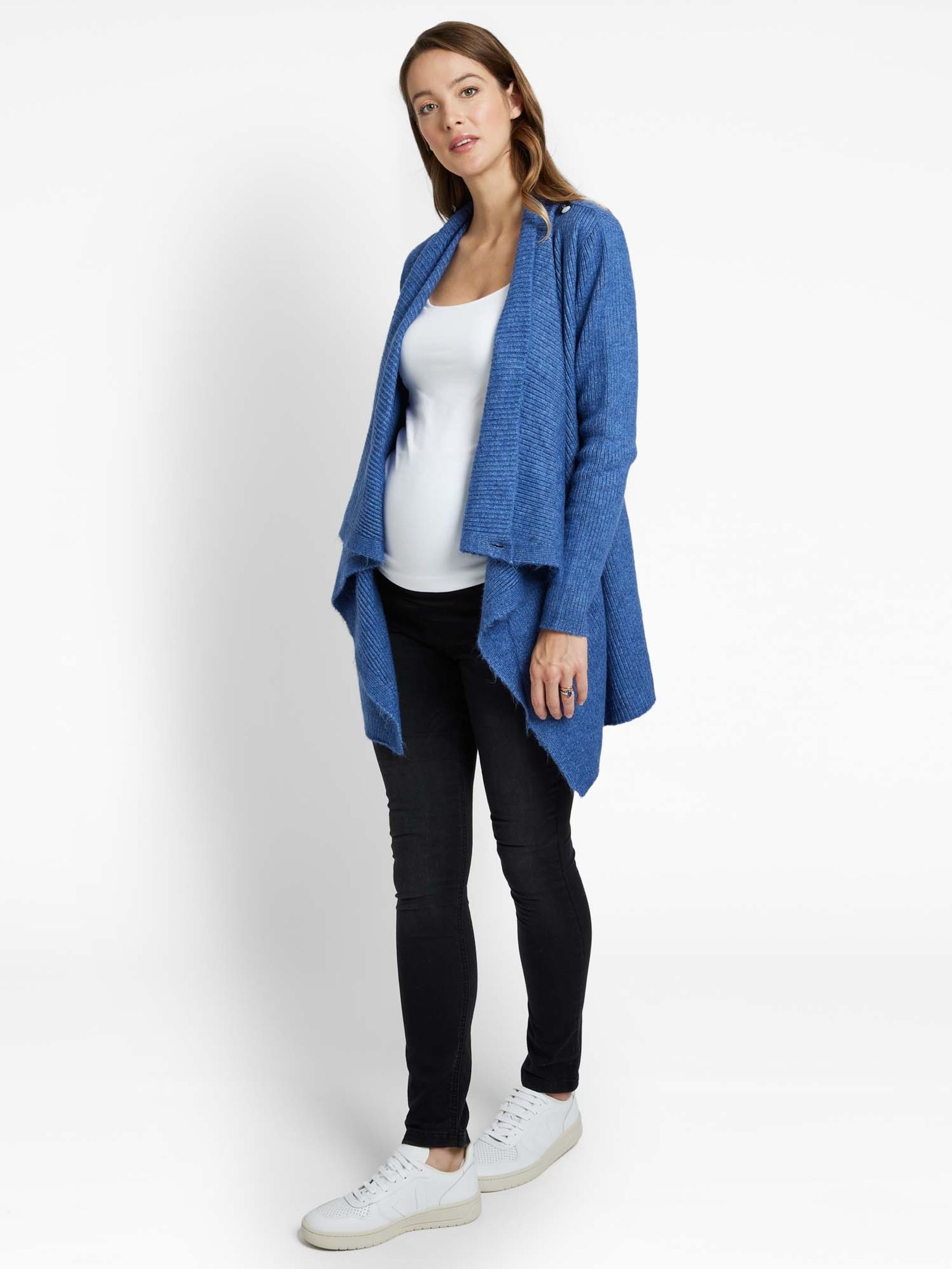Blue Rib Knit Drape Maternity & Nursing Cardigan - Image 1 of 2