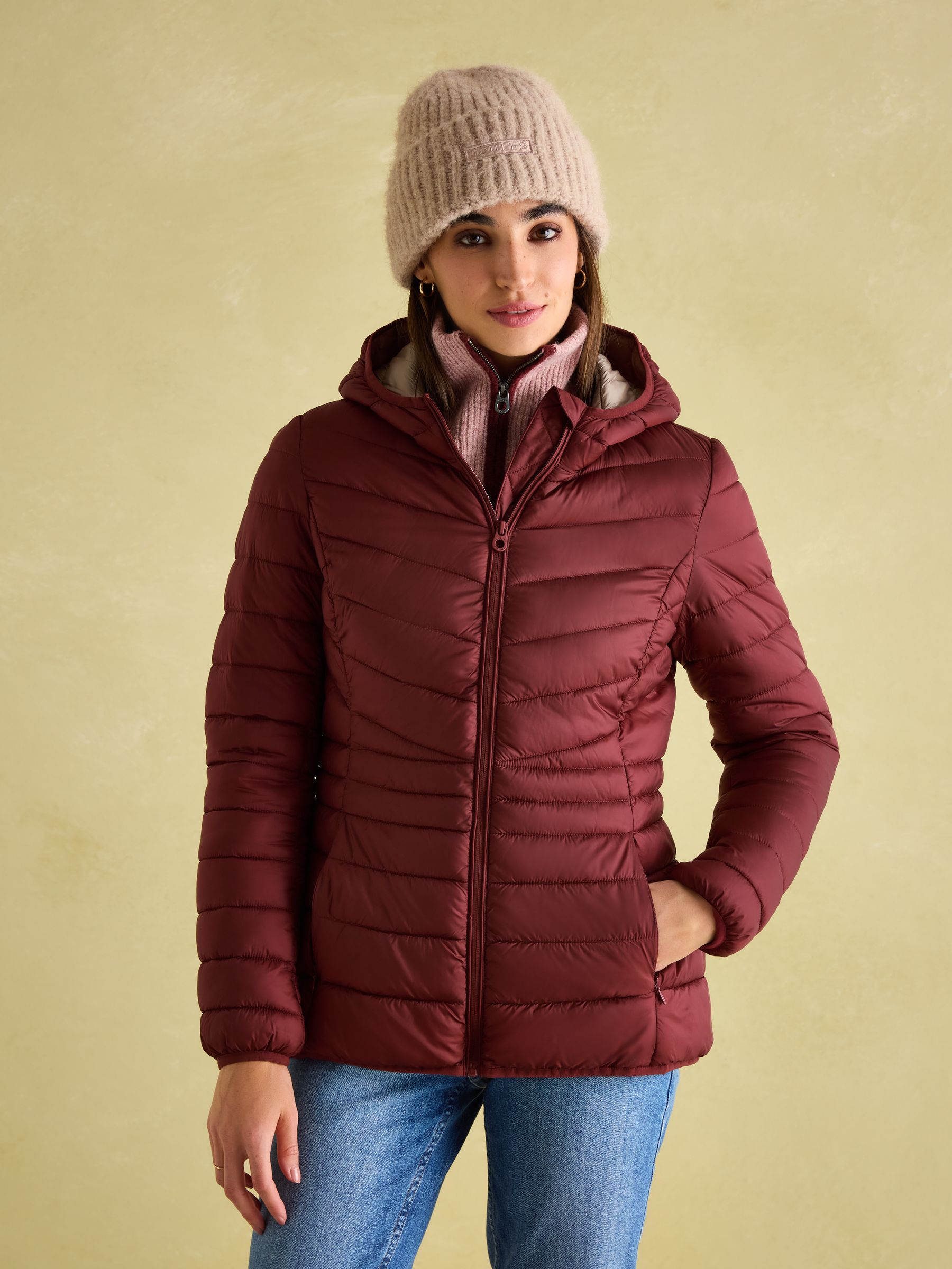 Kenley Dark Red Showerproof Padded Coat with Hood Joules