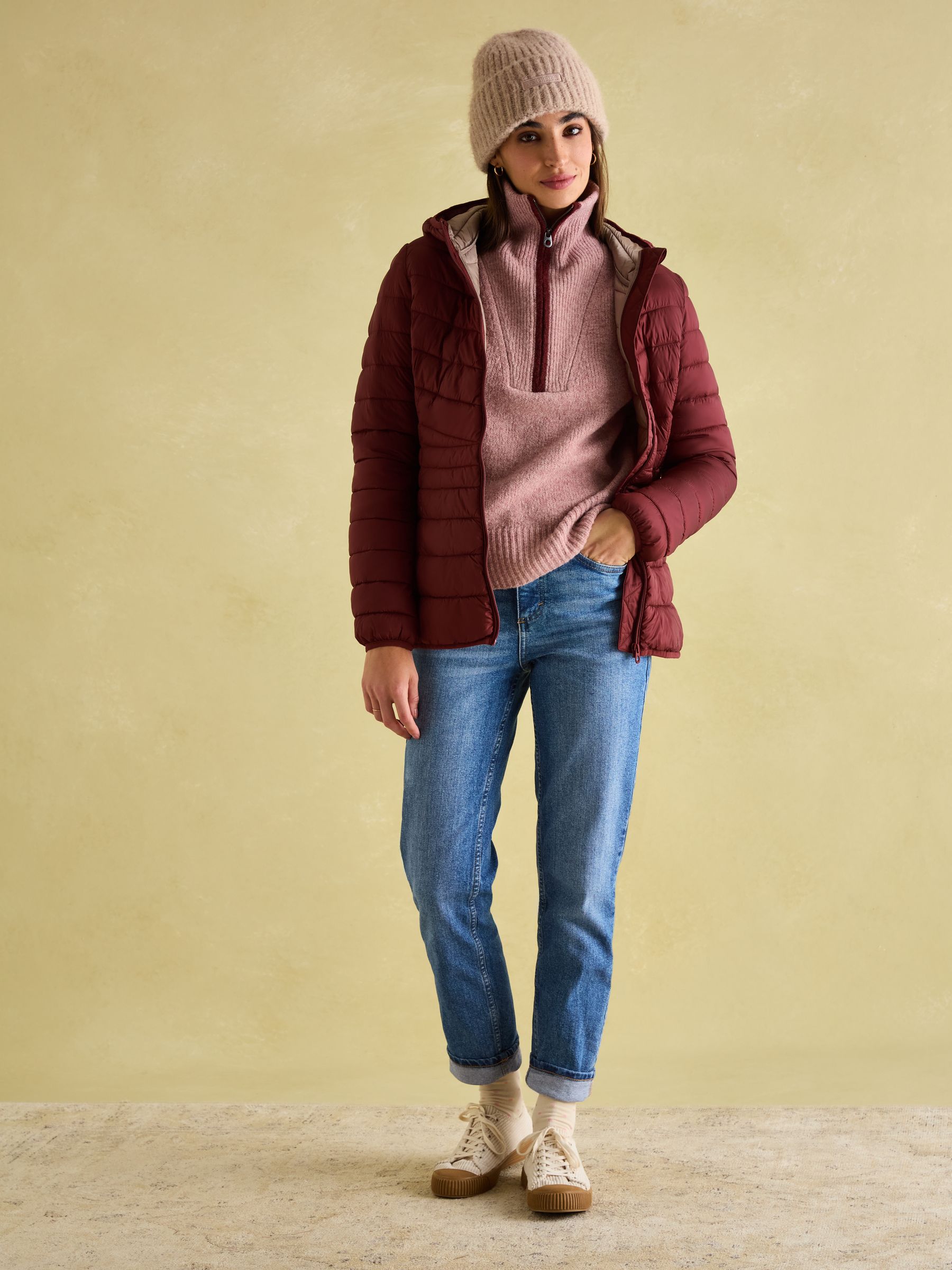 Kenley Dark Red Showerproof Padded Coat with Hood - Image 3 of 7