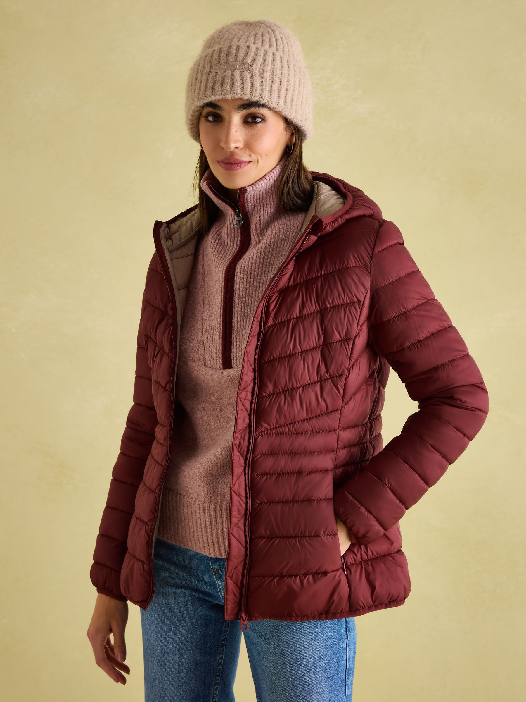 Kenley Dark Red Showerproof Padded Coat with Hood - Image 5 of 7
