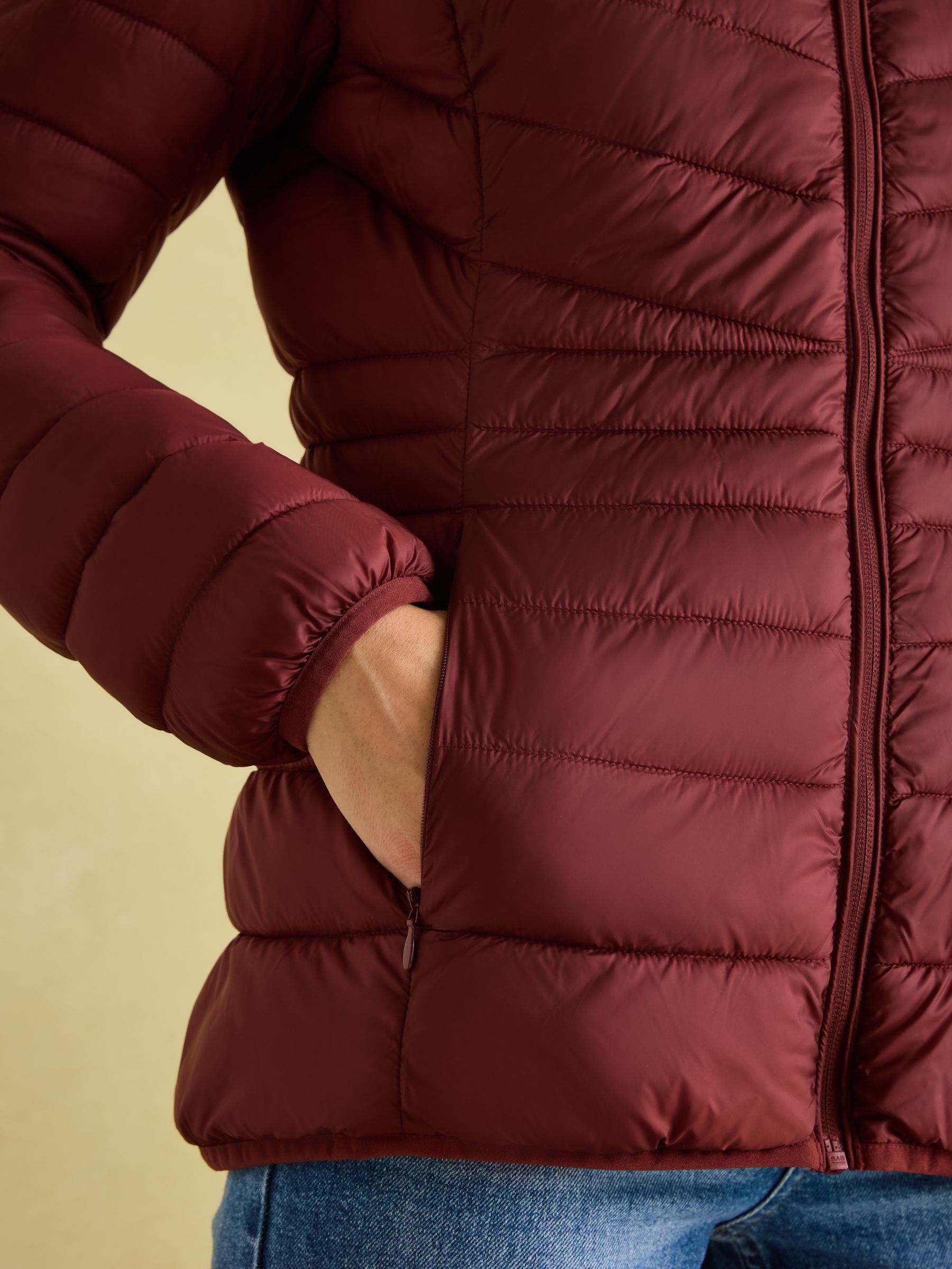 Kenley Dark Red Showerproof Padded Coat with Hood - Image 6 of 7