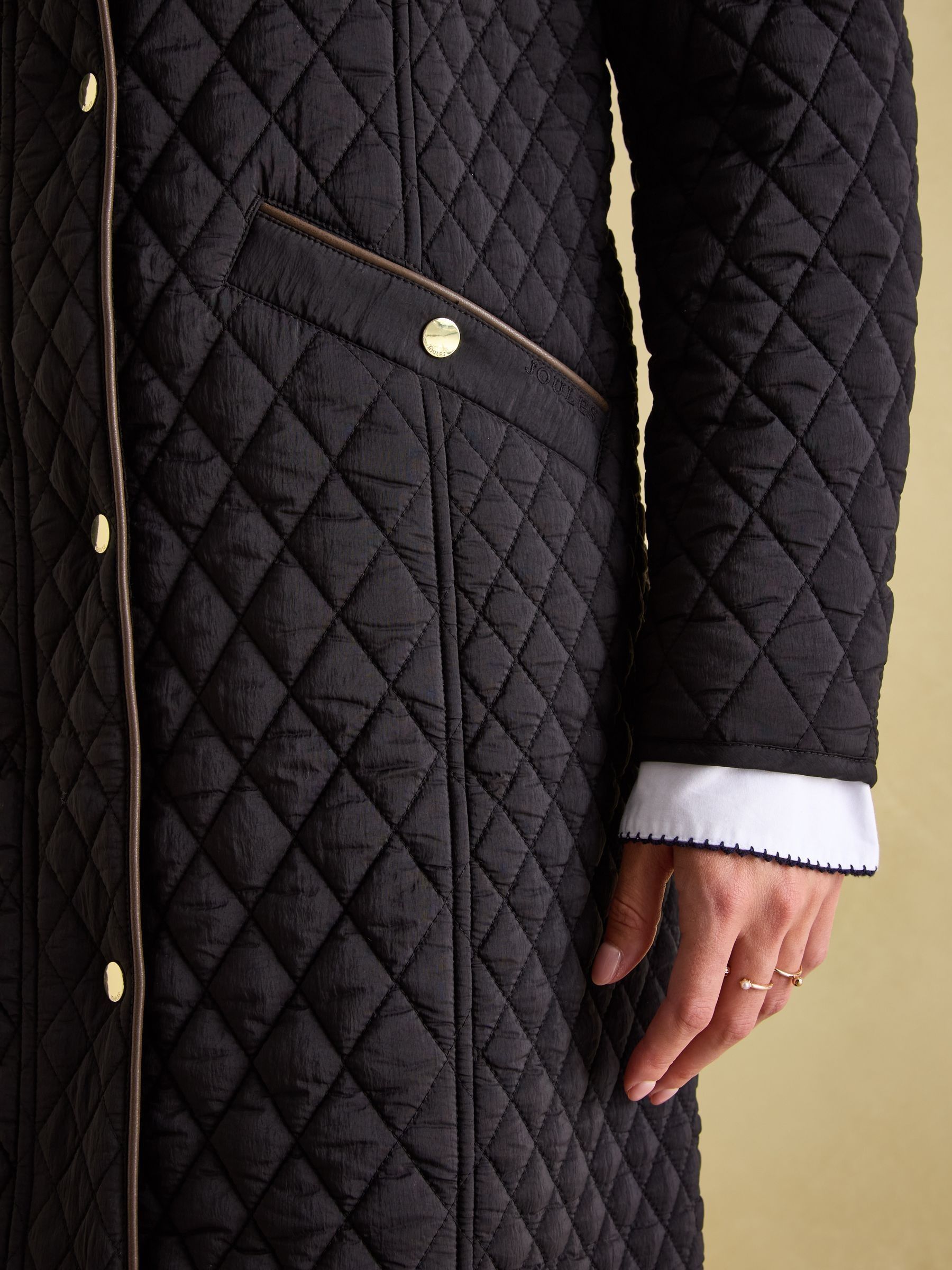 Rosewell Black Showerproof Longline Diamond Quilted Coat - Image 4 of 8