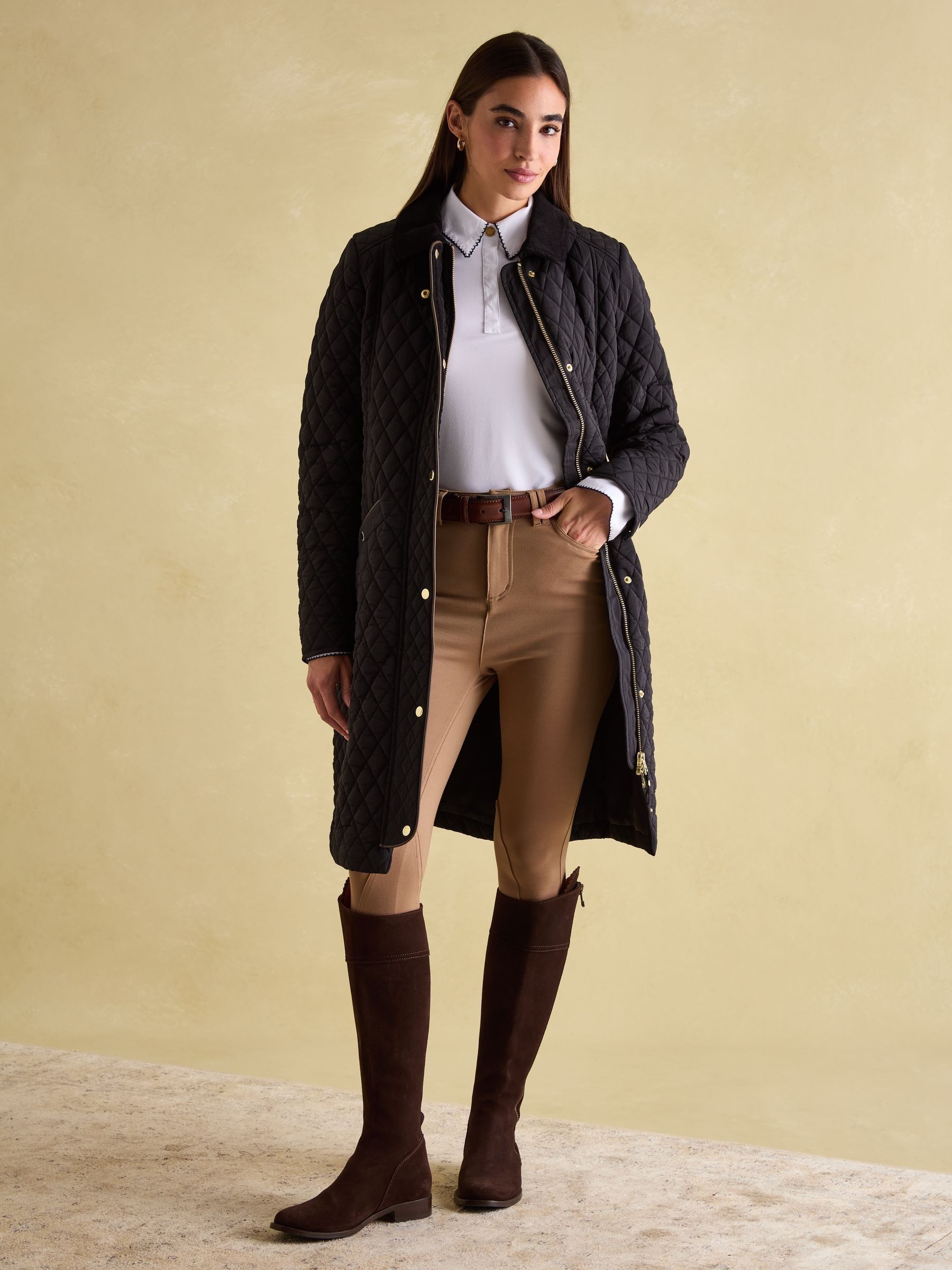Rosewell Black Showerproof Longline Diamond Quilted Coat - Image 5 of 8