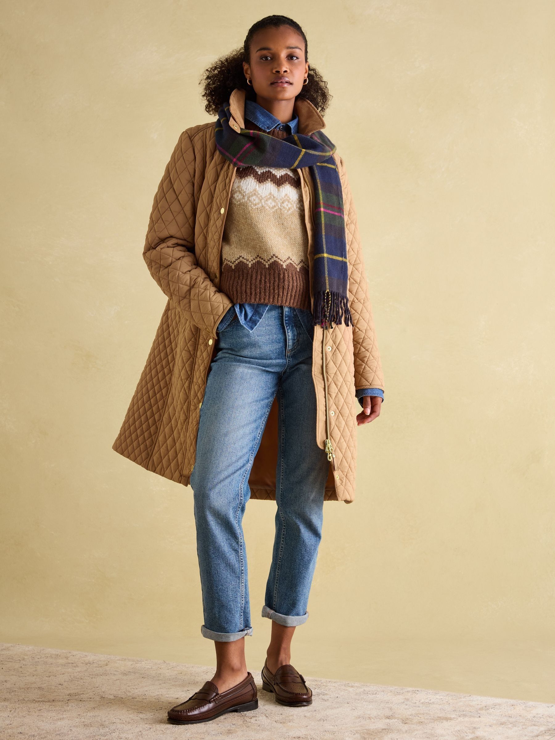 Rosewell Tan Brown Showerproof Longline Diamond Quilted Coat - Image 3 of 6