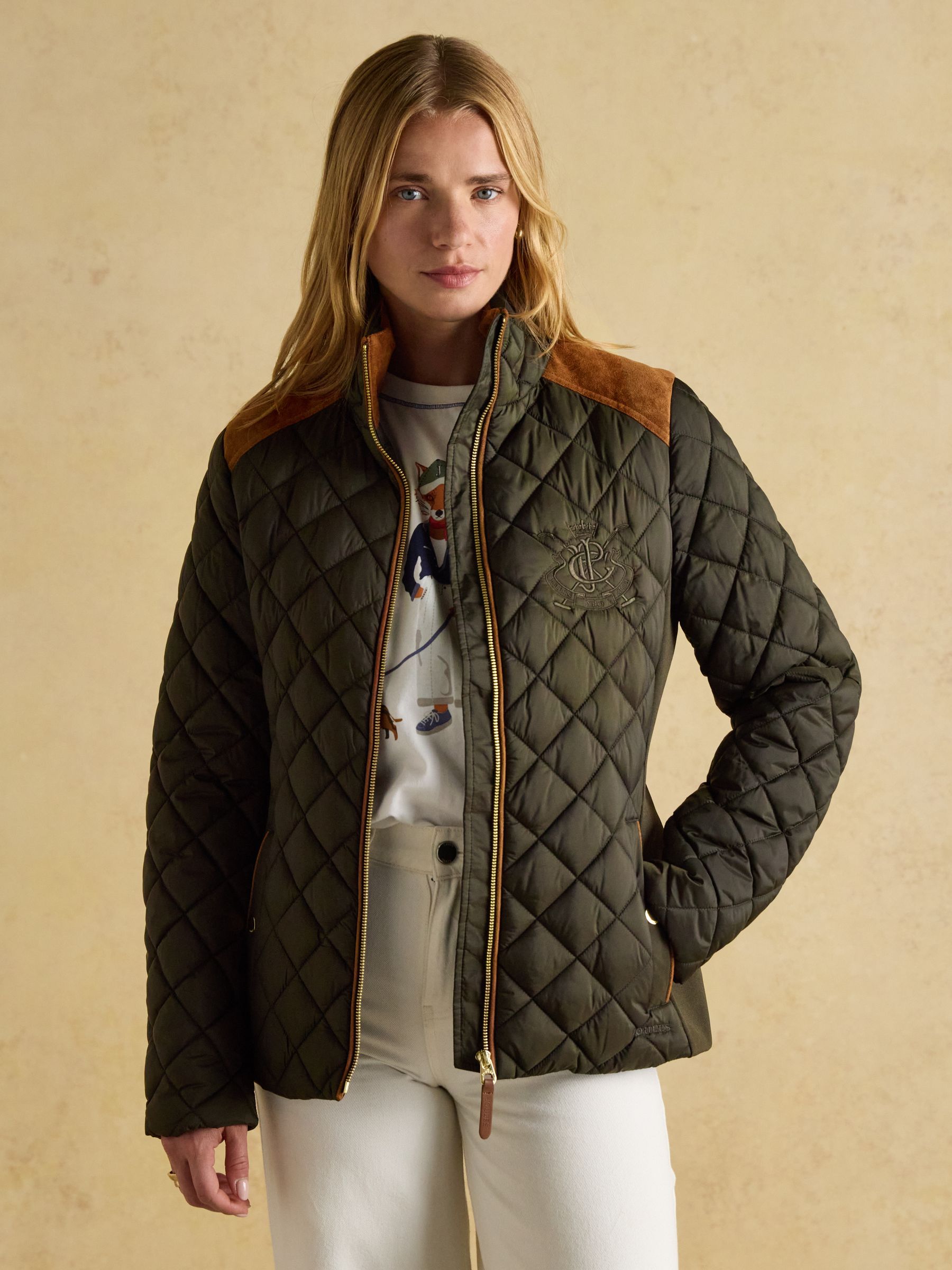 Braemar Luxe Khaki Green Showerproof Diamond Quilted Coat - Image 3 of 6