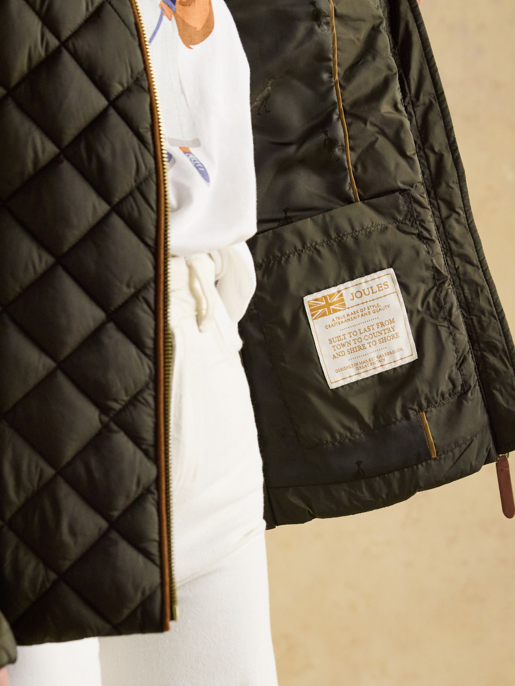 Braemar Luxe Khaki Green Showerproof Diamond Quilted Coat - Image 5 of 6