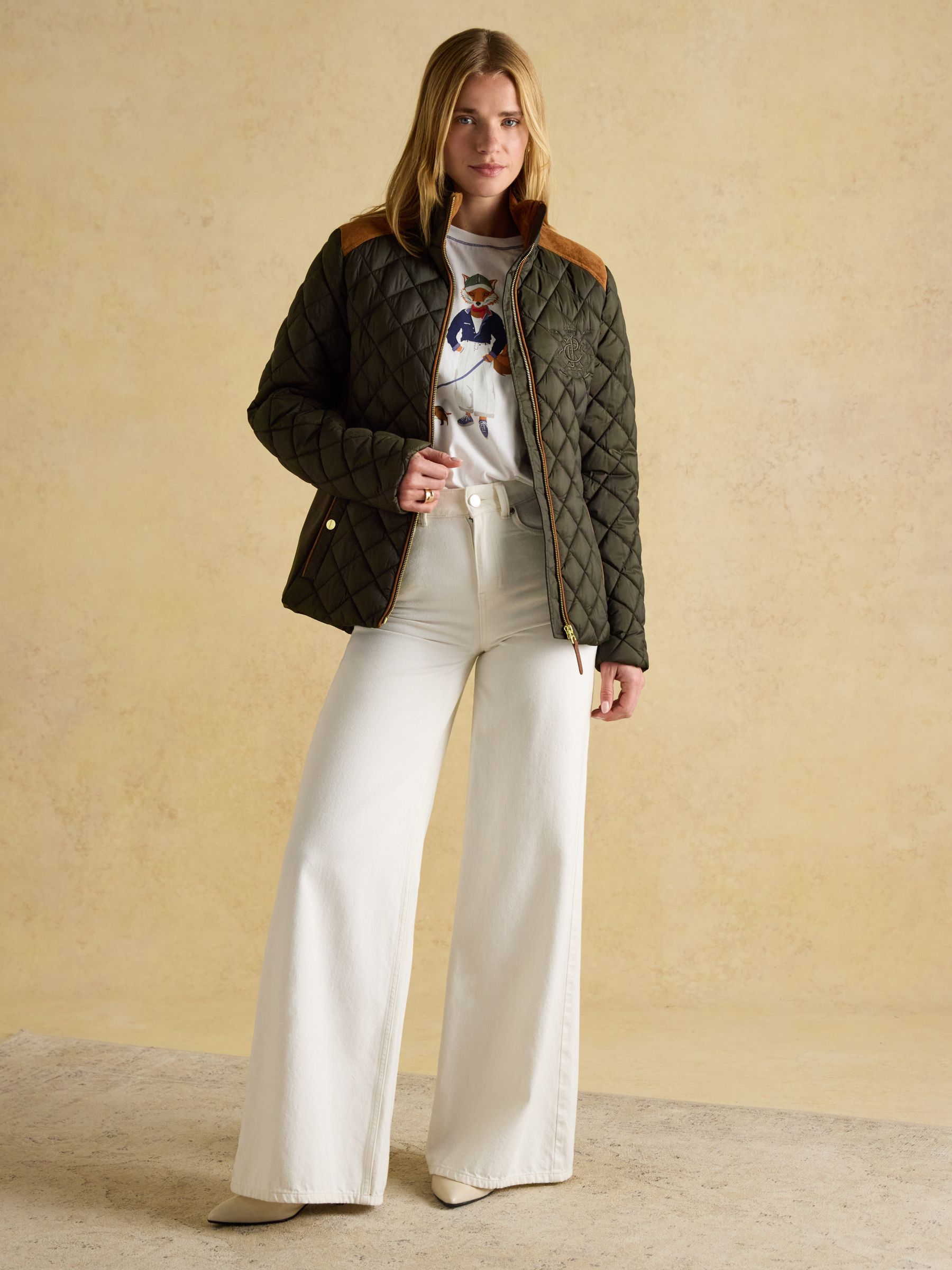 Braemar Luxe Khaki Green Showerproof Diamond Quilted Coat - Image 6 of 6