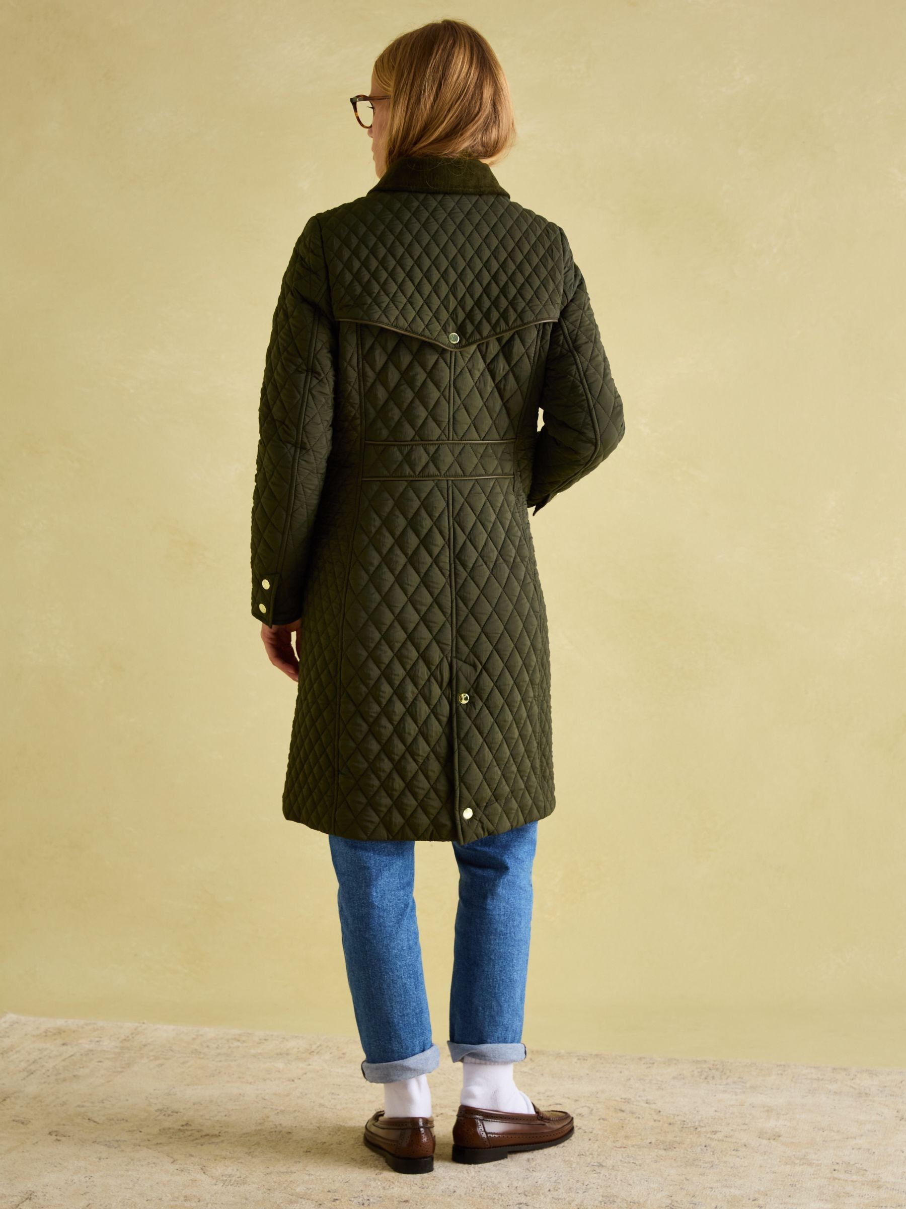 Rosewell Khaki Green Showerproof Longline Diamond Quilted Coat - Image 2 of 8