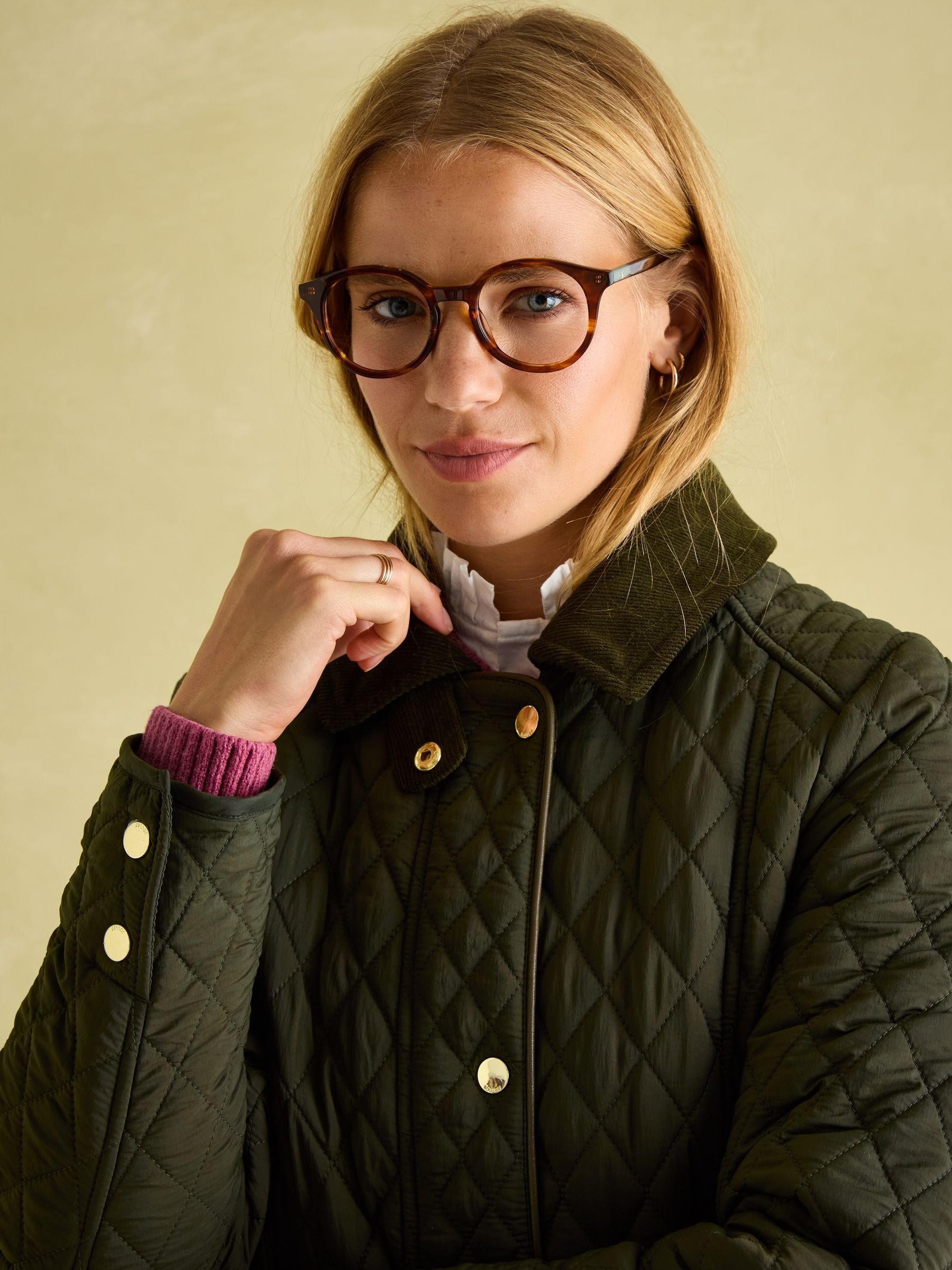 Rosewell Khaki Green Showerproof Longline Diamond Quilted Coat - Image 4 of 8