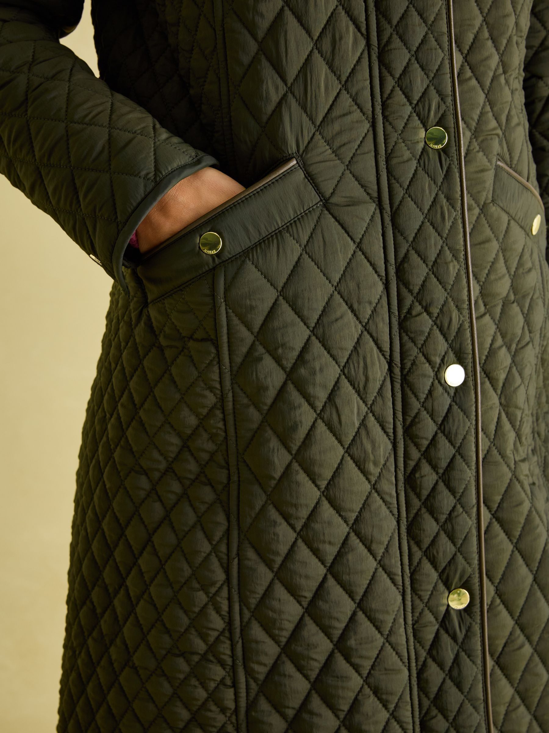Rosewell Khaki Green Showerproof Longline Diamond Quilted Coat - Image 7 of 8