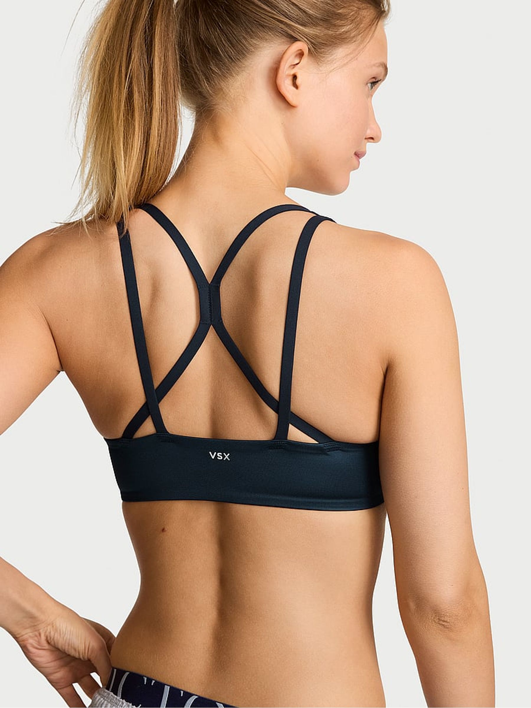 Impact Blue GlossyTech™ Plunge Front Close Low Impact Sports Bra - Image 2 of 2