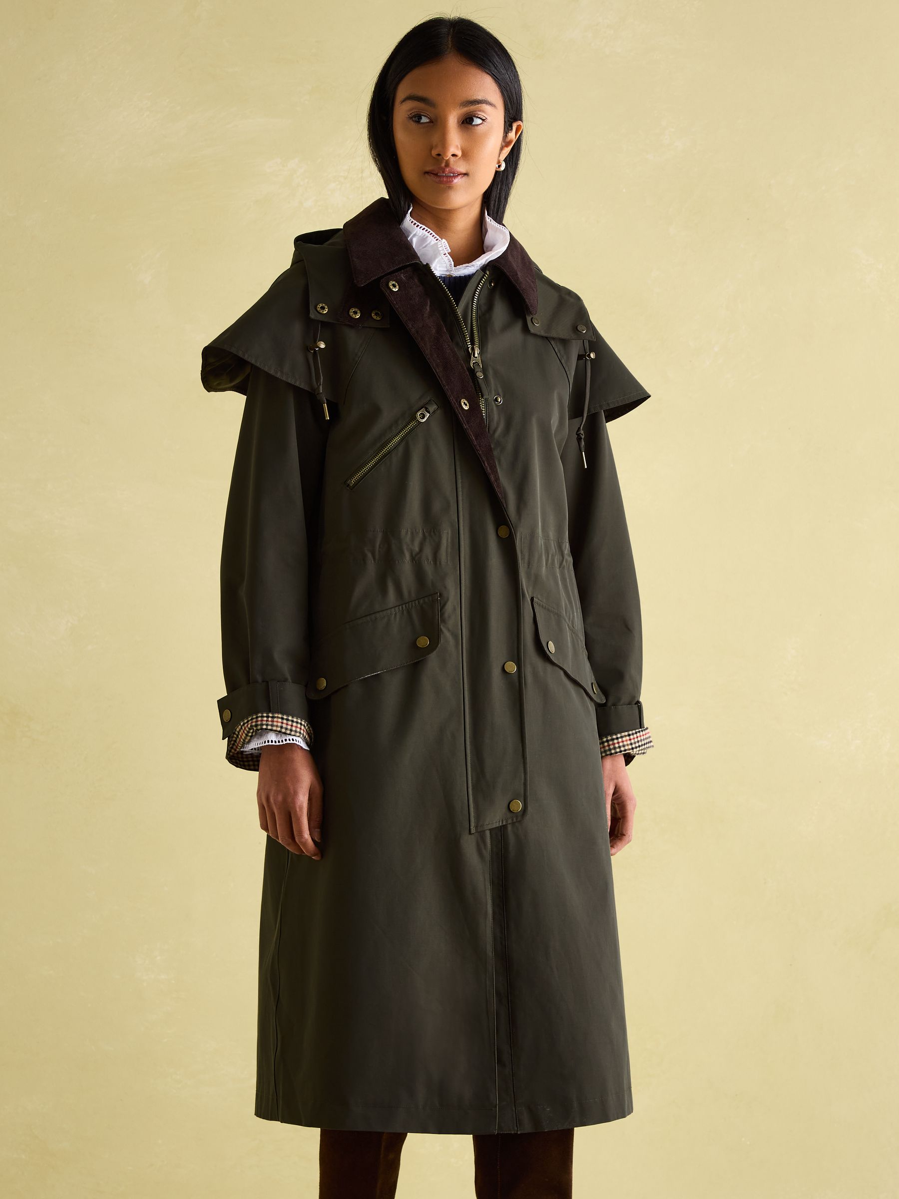 Highbridge Khaki Green Waterproof Longline Coat with Hood | Joules
