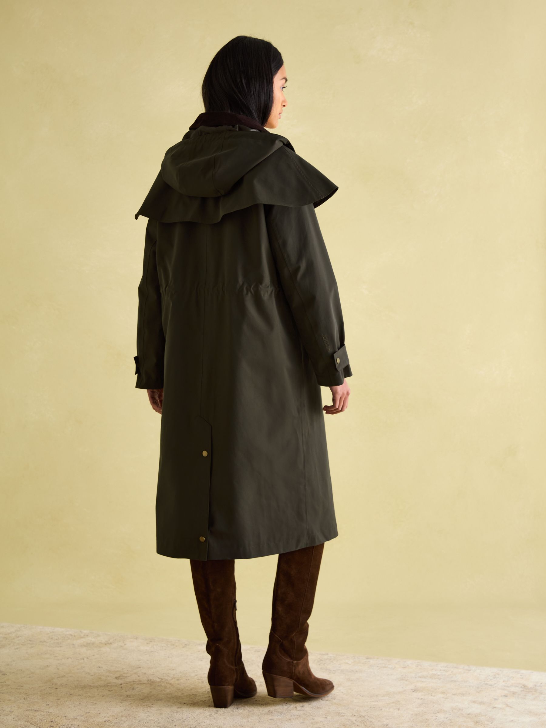 Highbridge Khaki Green Waterproof Longline Coat with Hood | Joules