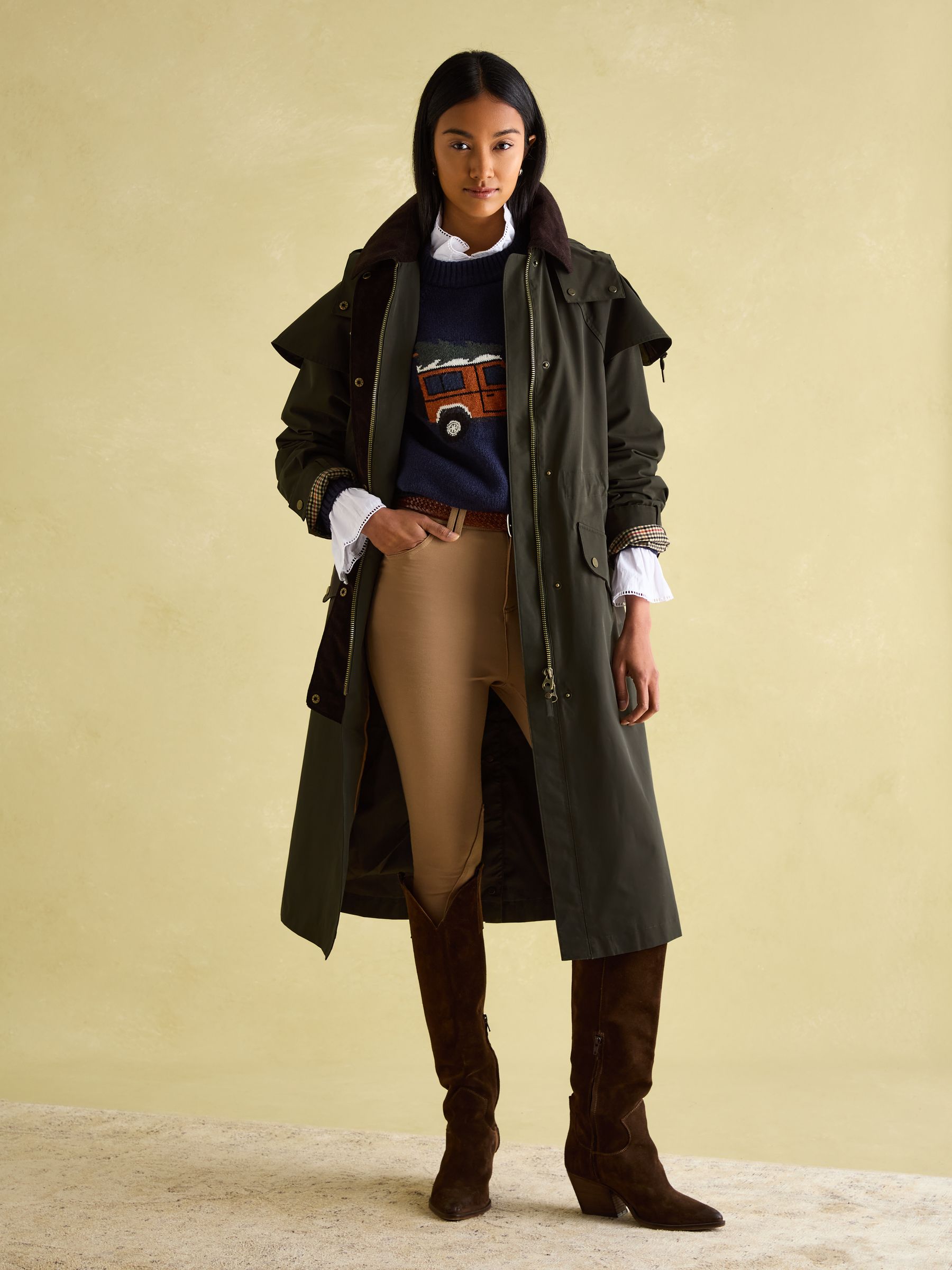 Highbridge Khaki Green Waterproof Longline Coat with Hood - Image 7 of 9