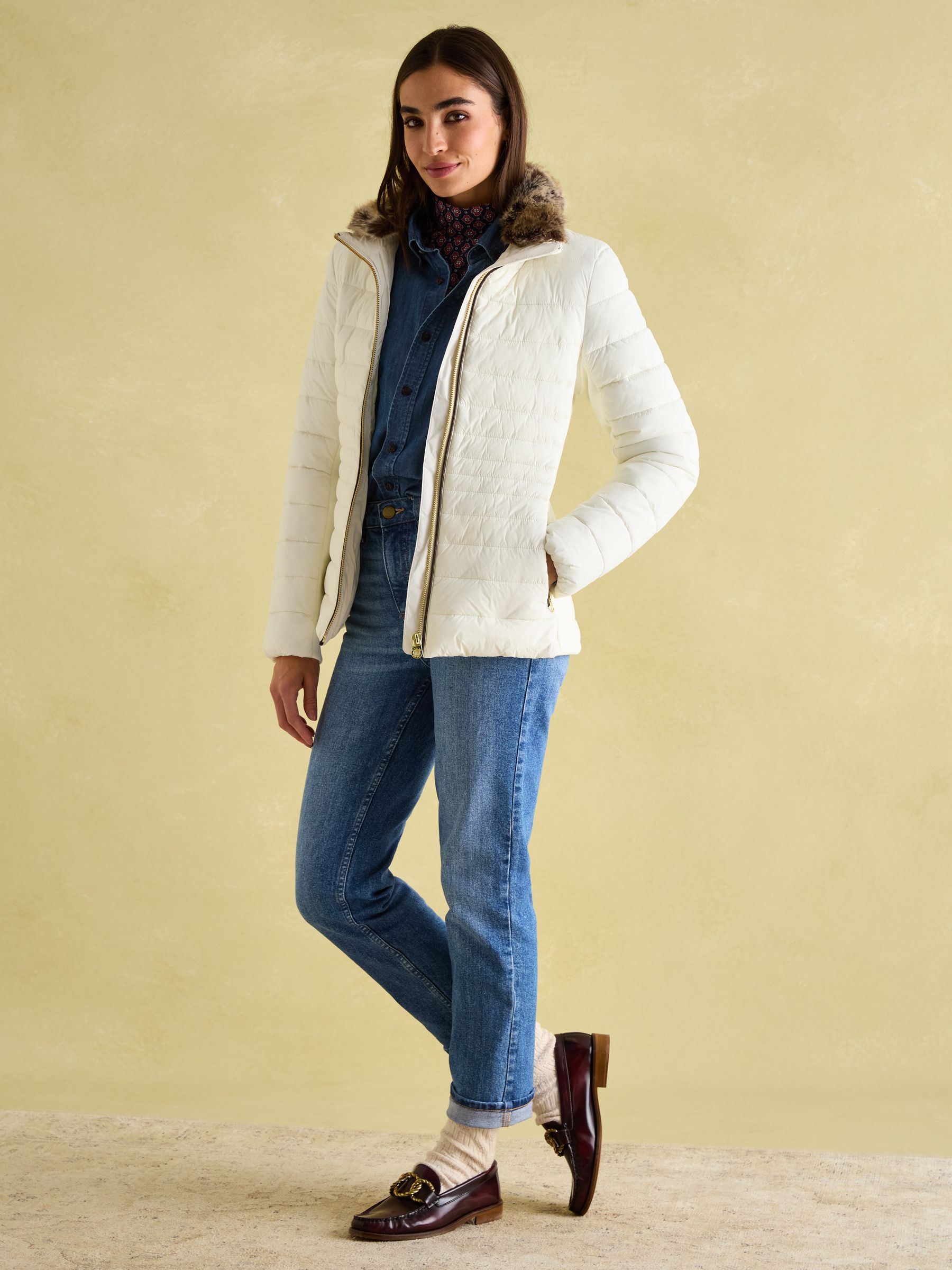 Beckley White Padded Showerproof Jacket with Faux Fur Trim - Image 5 of 8