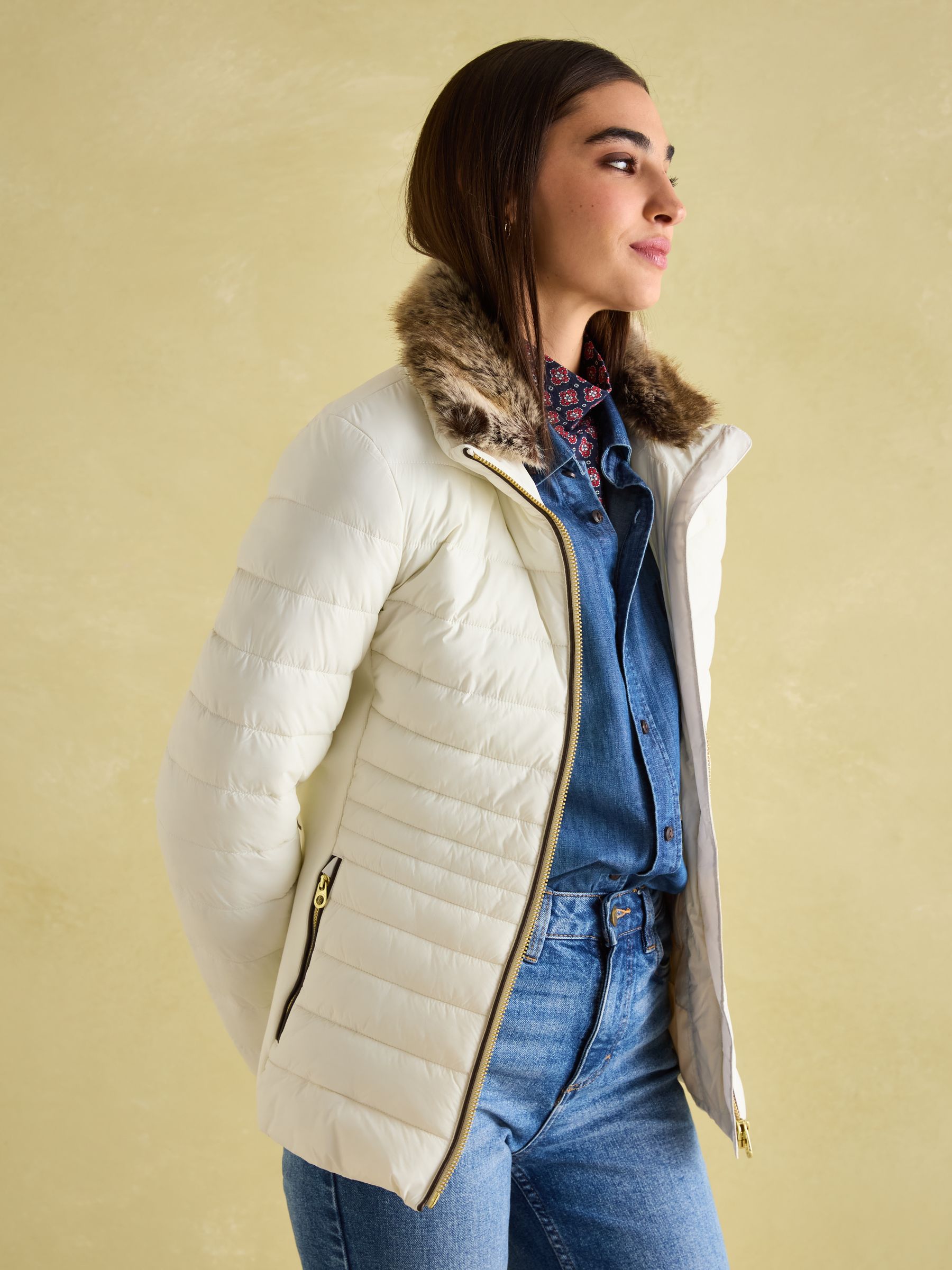 Beckley White Padded Showerproof Jacket with Faux Fur Trim - Image 7 of 8
