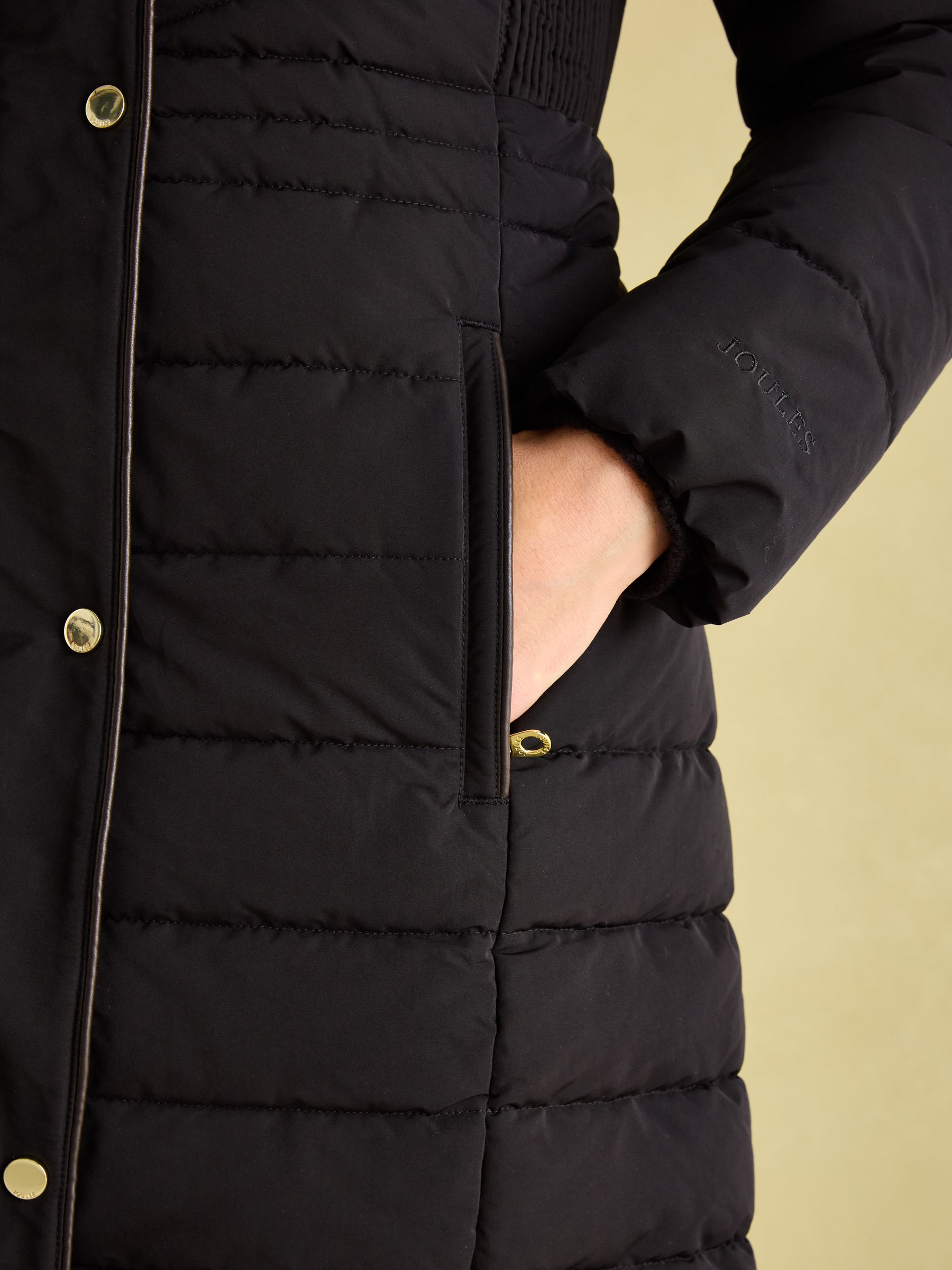 Cherington Black Showerproof Longline Padded Coat with Faux Fur Hood - Image 4 of 8