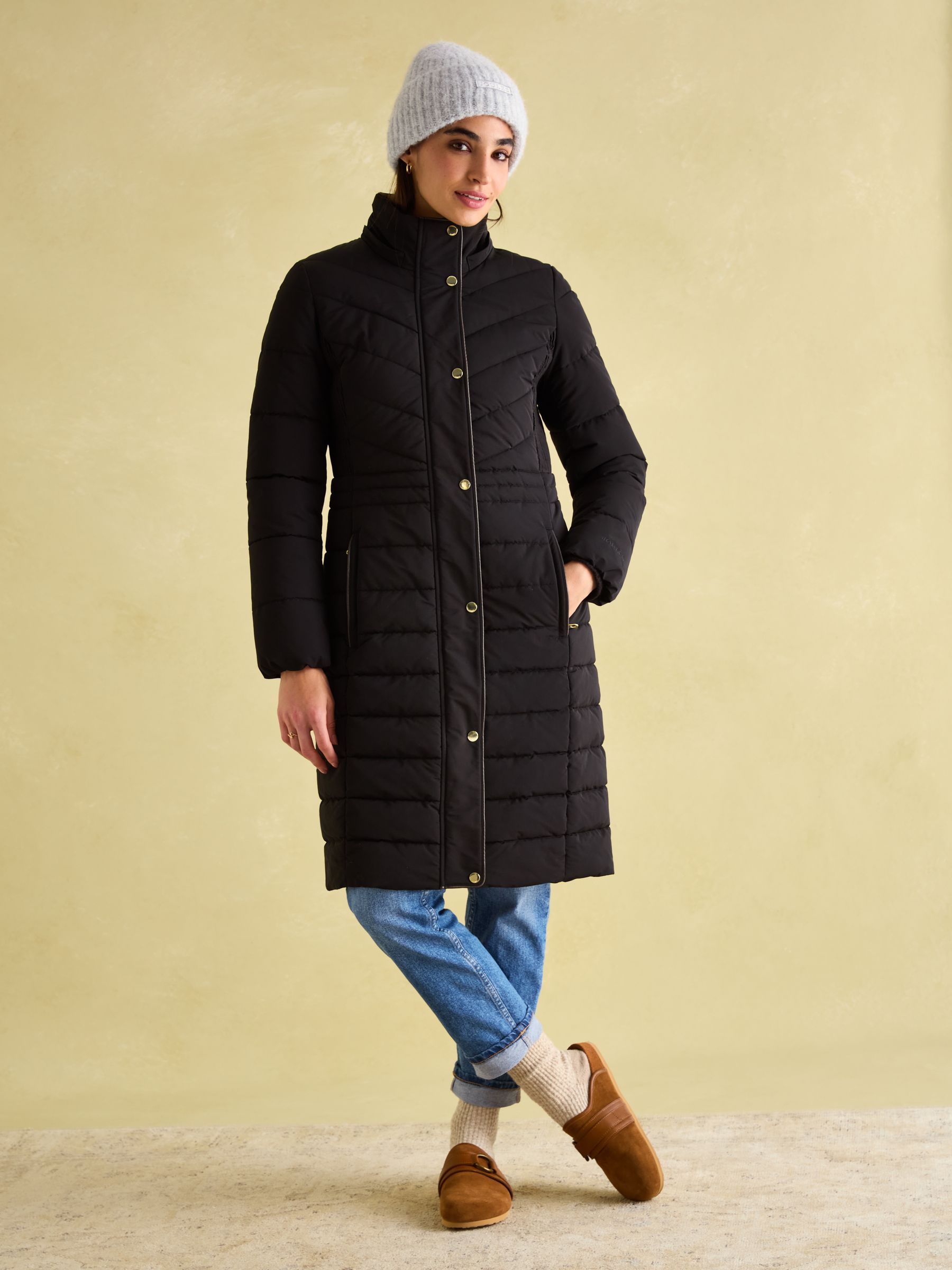Cherington Black Showerproof Longline Padded Coat with Faux Fur Hood - Image 5 of 8