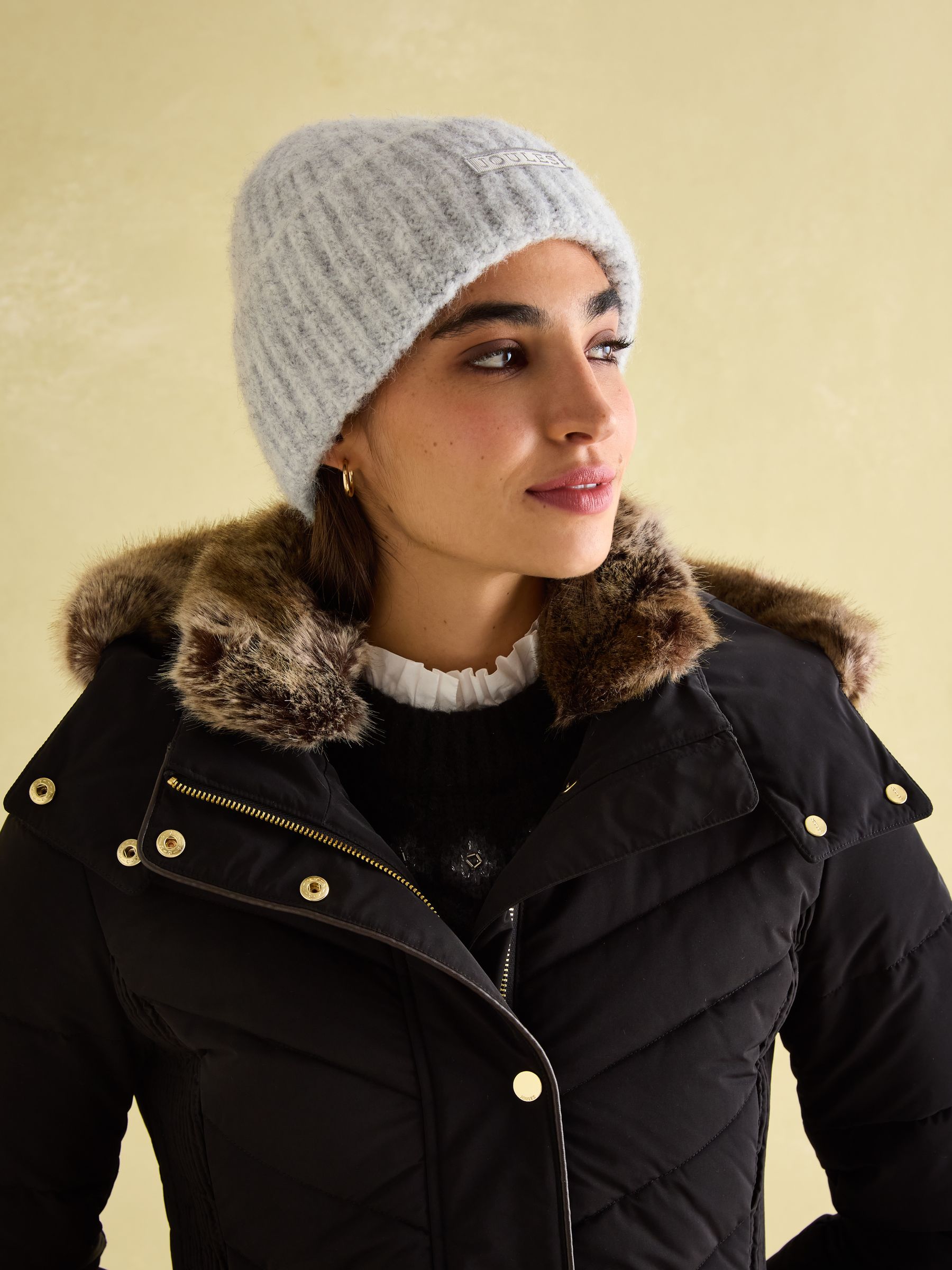 Cherington Black Showerproof Longline Padded Coat with Faux Fur Hood - Image 7 of 8