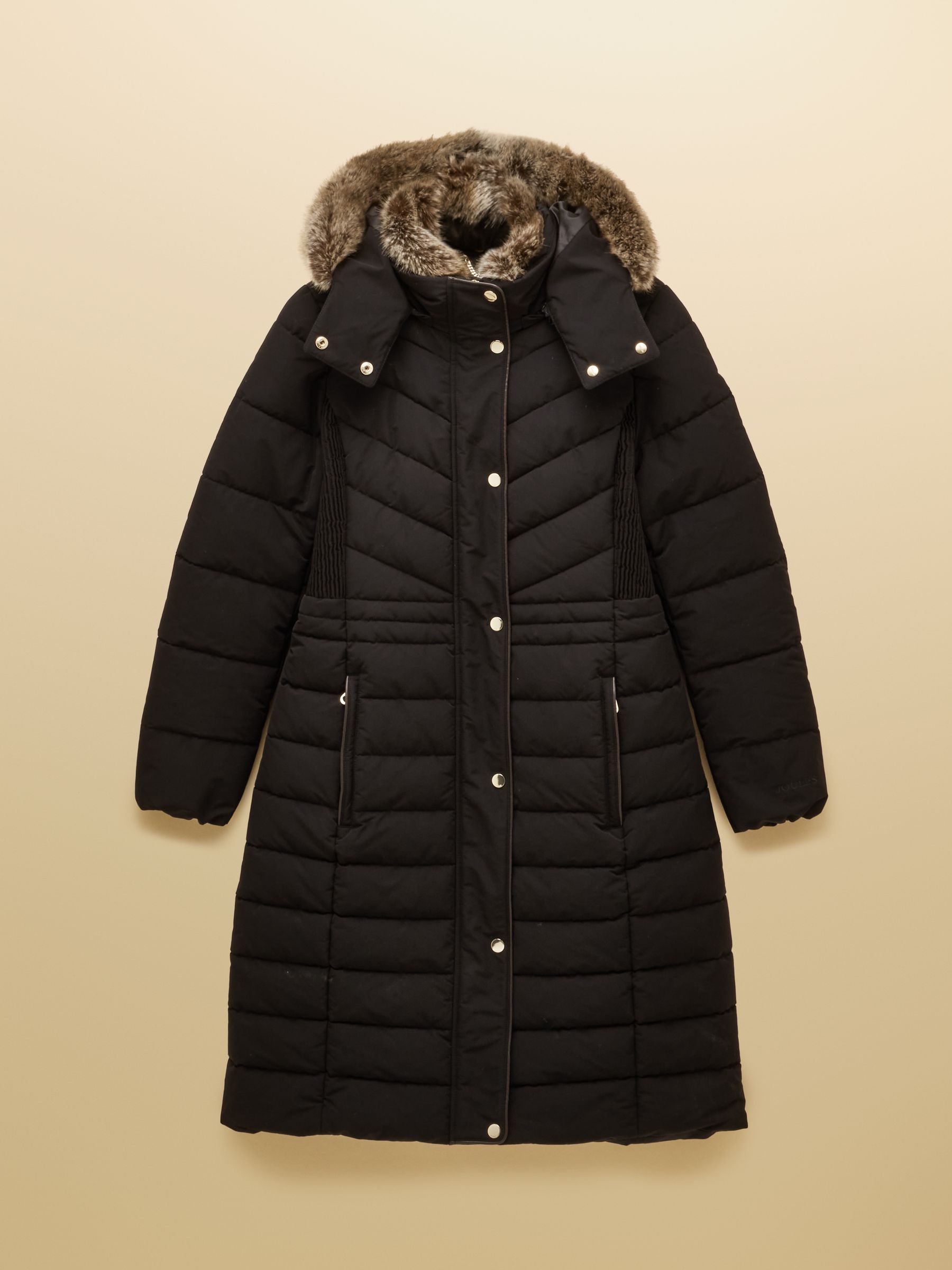 Cherington Black Showerproof Longline Padded Coat with Faux Fur Hood - Image 9 of 9