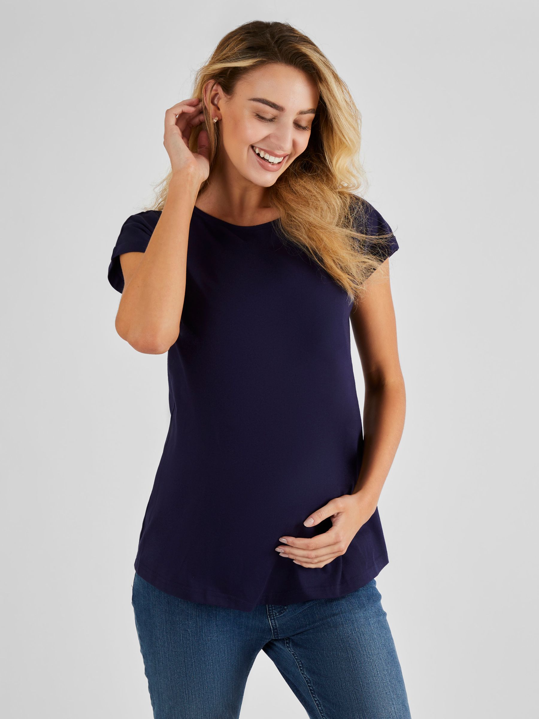 Navy Blue Boyfriend Cotton Maternity T-Shirt - Image 1 of 5