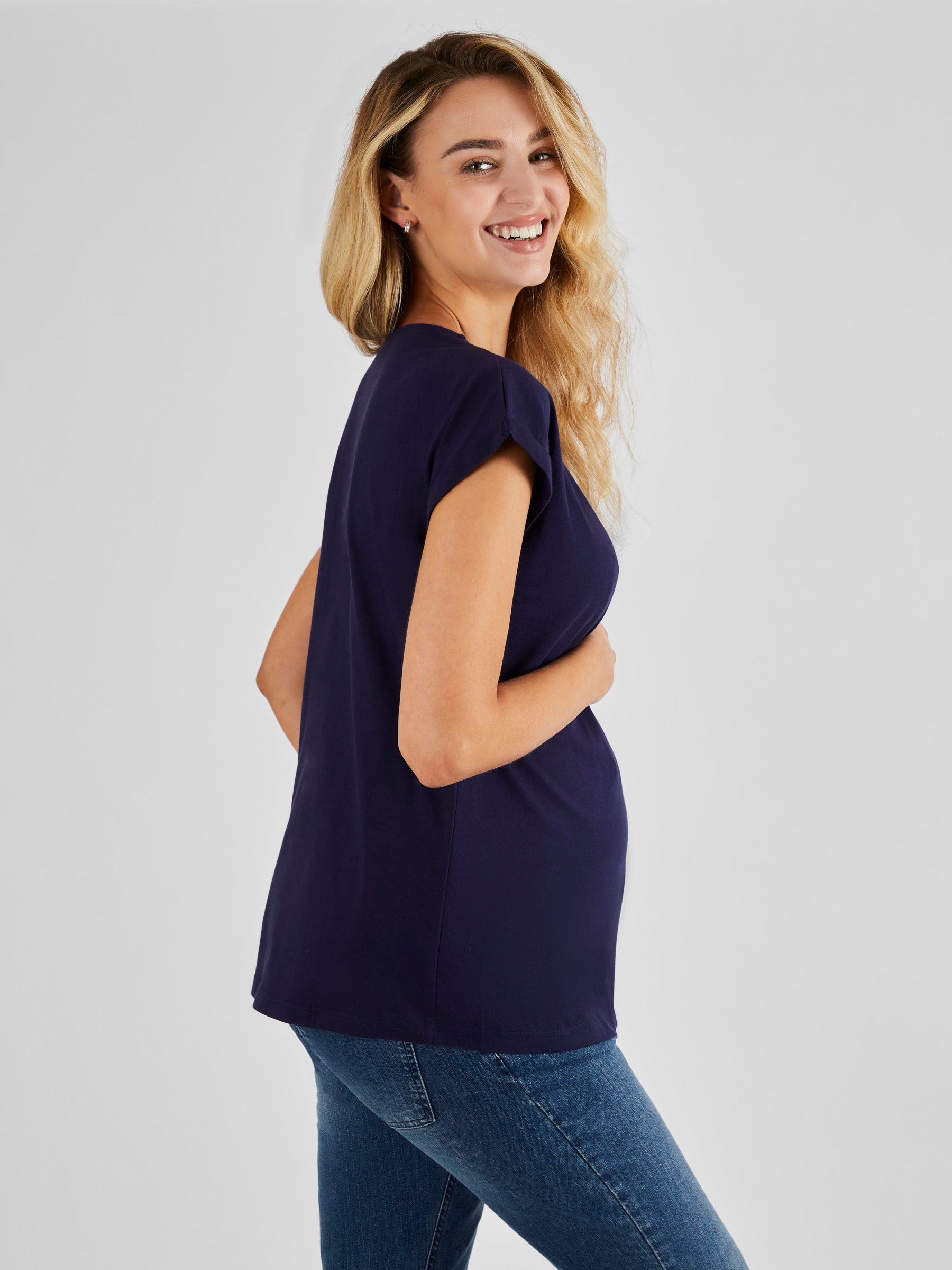 Navy Blue Boyfriend Cotton Maternity T-Shirt - Image 2 of 5