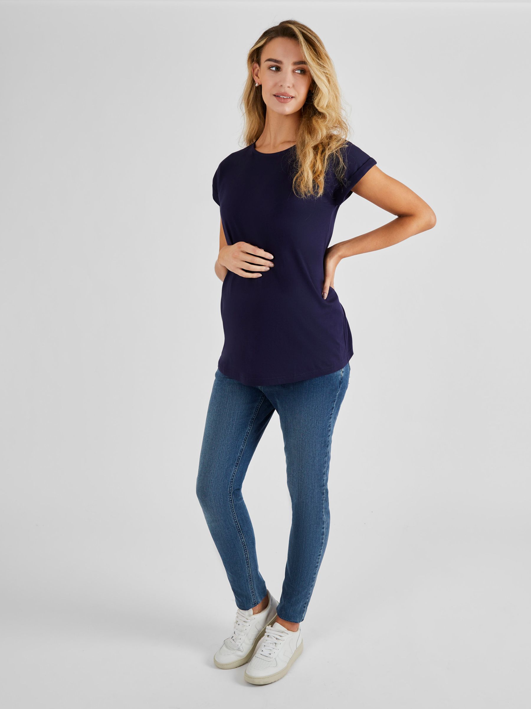 Navy Blue Boyfriend Cotton Maternity T-Shirt - Image 3 of 5