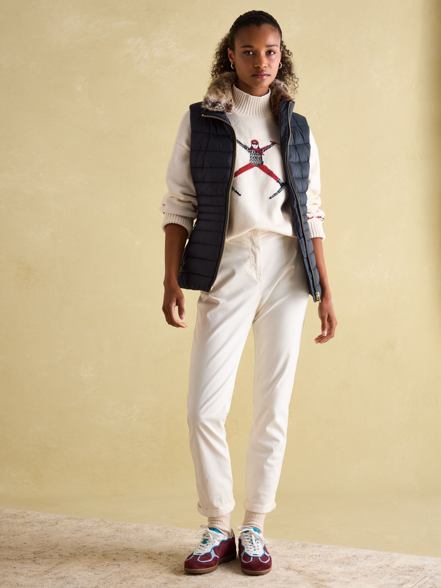 Beckley Navy Padded Showerproof Gilet With Detachable Faux Fur Collar - Image 2 of 5